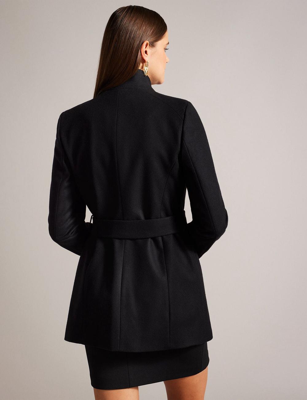 Black Ted Baker ROSESS - Short Belted Wool Wrap Coat Women Jackets | Ireland  7891-DYEQA