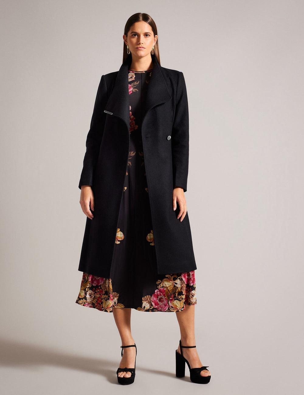 Black Ted Baker ROSE - Midi Length Belted Wool Wrap Coat Women Jackets | Ireland  6871-JCUVO