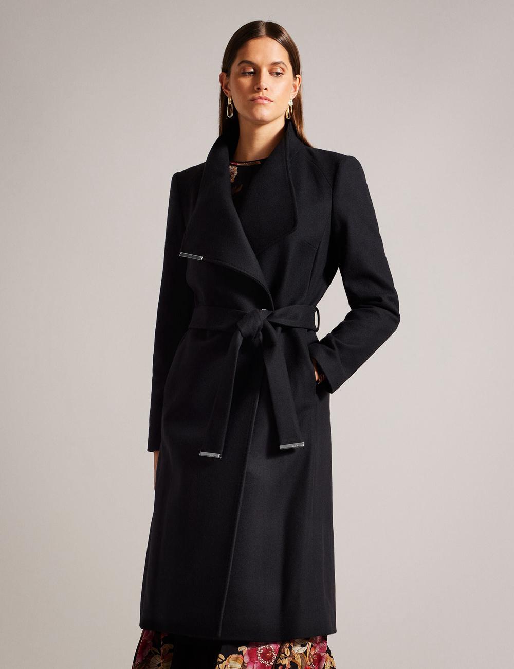 Black Ted Baker ROSE - Midi Length Belted Wool Wrap Coat Women Jackets | Ireland  6871-JCUVO