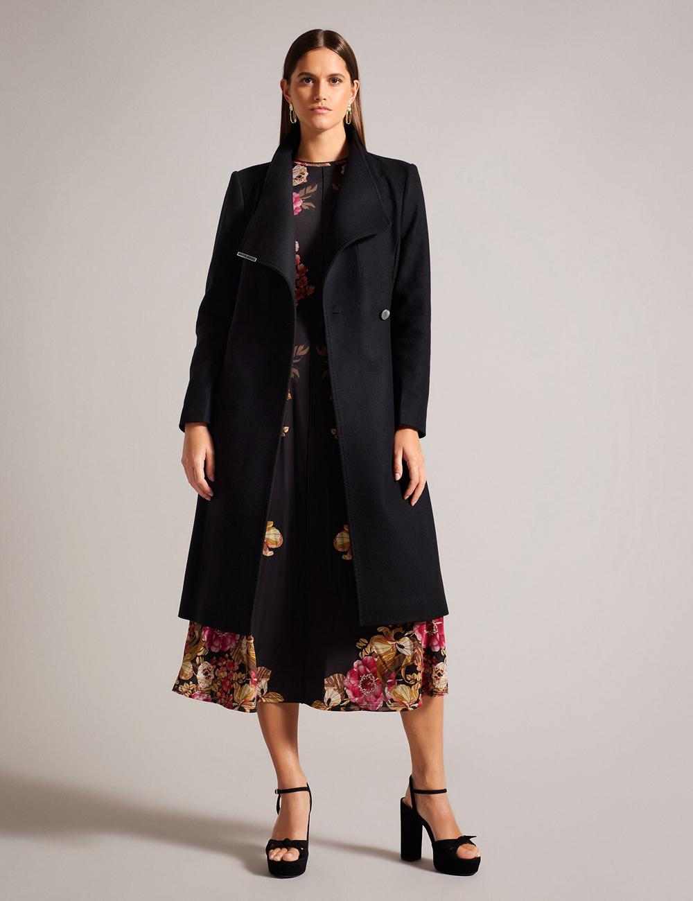 Black Ted Baker ROSE - Midi Length Belted Wool Wrap Coat Women Jackets | Ireland  6871-JCUVO