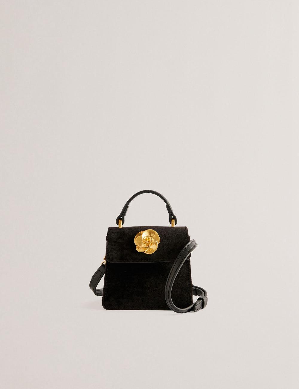 Black Ted Baker ROSIYA - Mini Velvet Rose Detail Top Handle Women Crossbody Bags | Ireland  3927-UCVBN