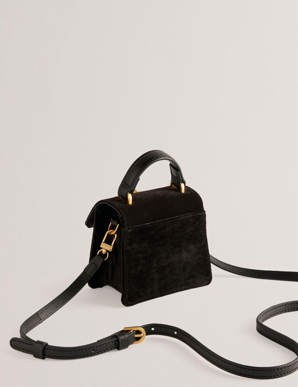 Black Ted Baker ROSIYA - Mini Velvet Rose Detail Top Handle Women Crossbody Bags | Ireland  3927-UCVBN