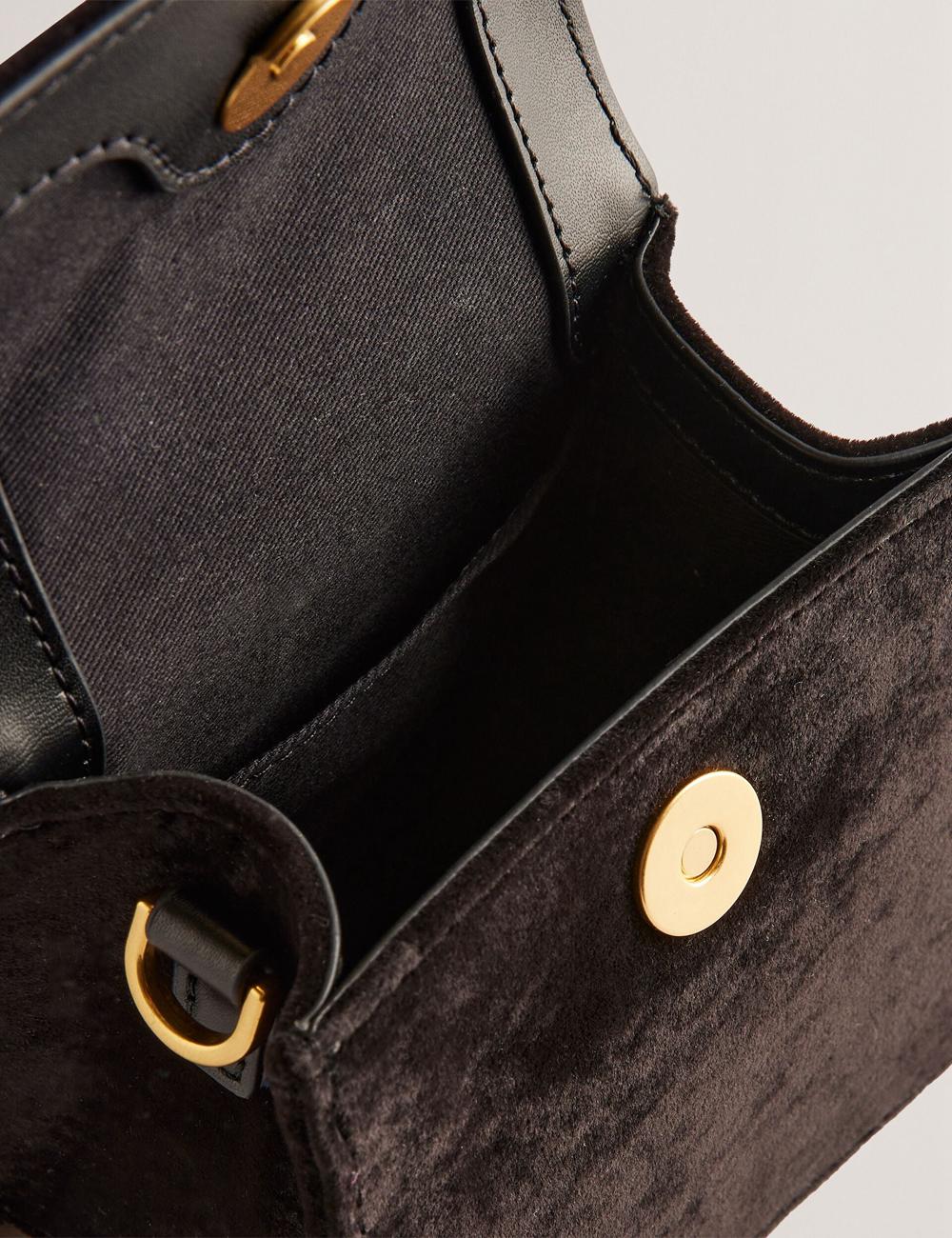 Black Ted Baker ROSIYA - Mini Velvet Rose Detail Top Handle Women Crossbody Bags | Ireland  3927-UCVBN