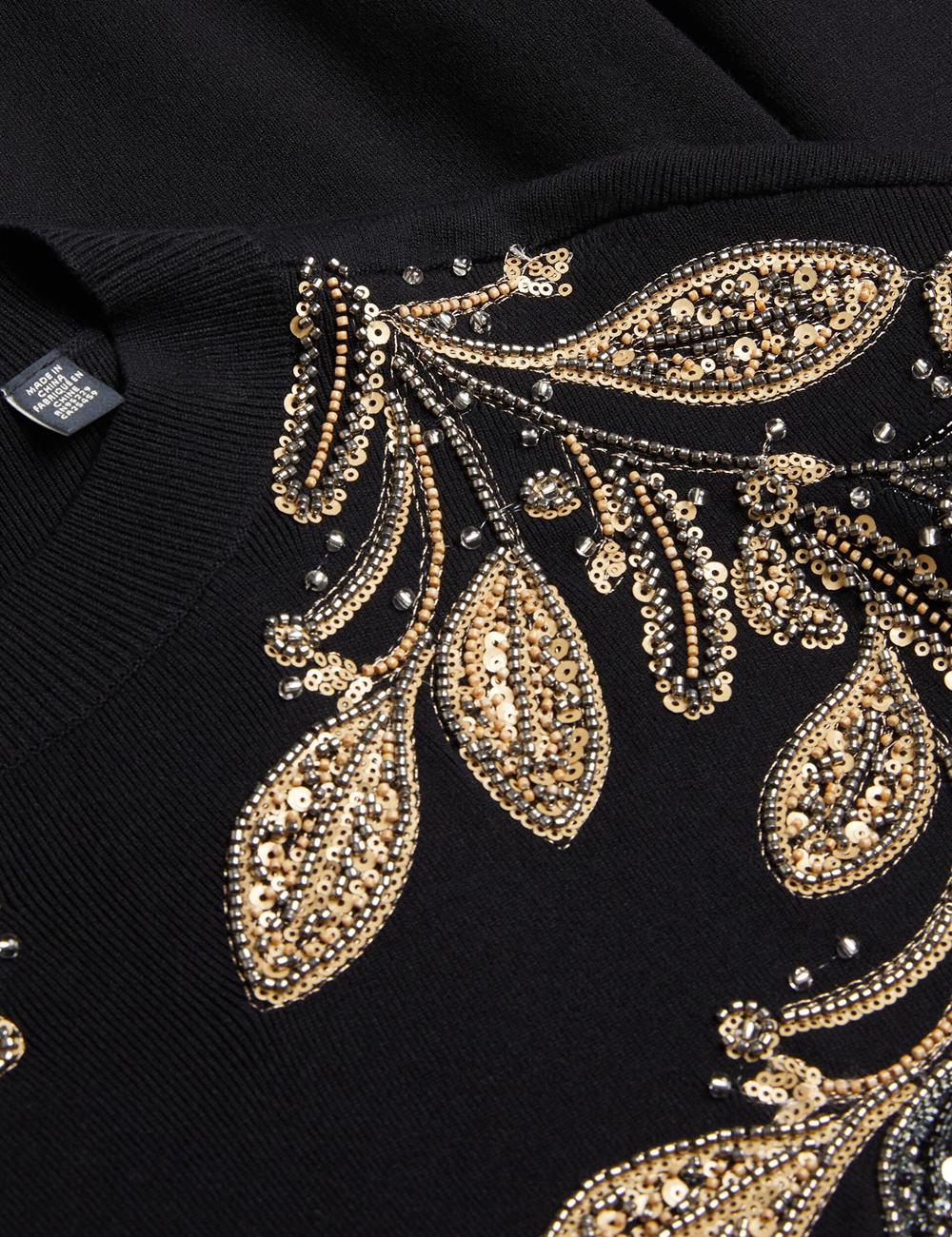 Black Ted Baker ROSMRRY - Embellished Floral Detail Knitted Women Jumpers | Ireland  9321-XMNOR