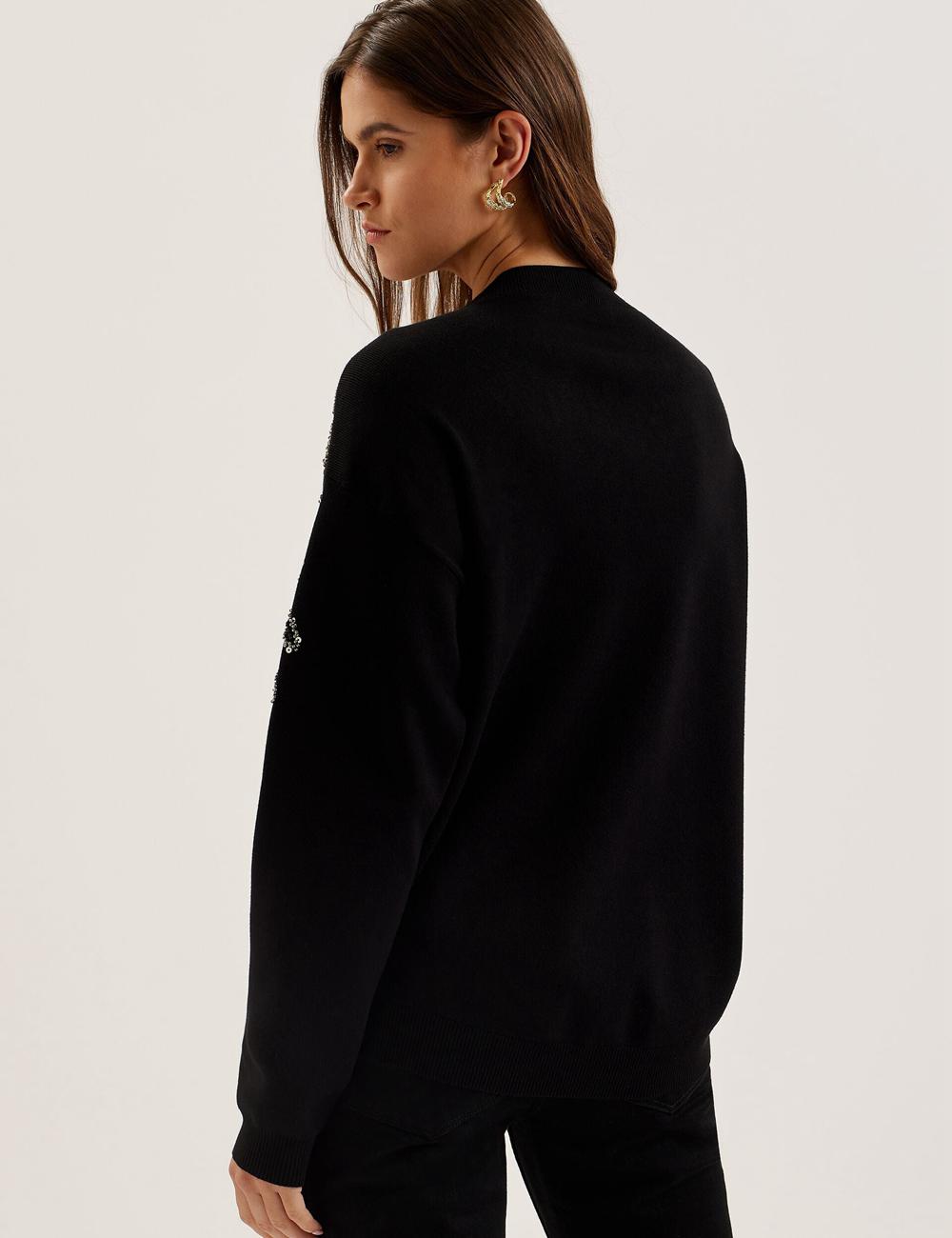 Black Ted Baker ROSMRRY - Embellished Floral Detail Knitted Women Jumpers | Ireland  9321-XMNOR