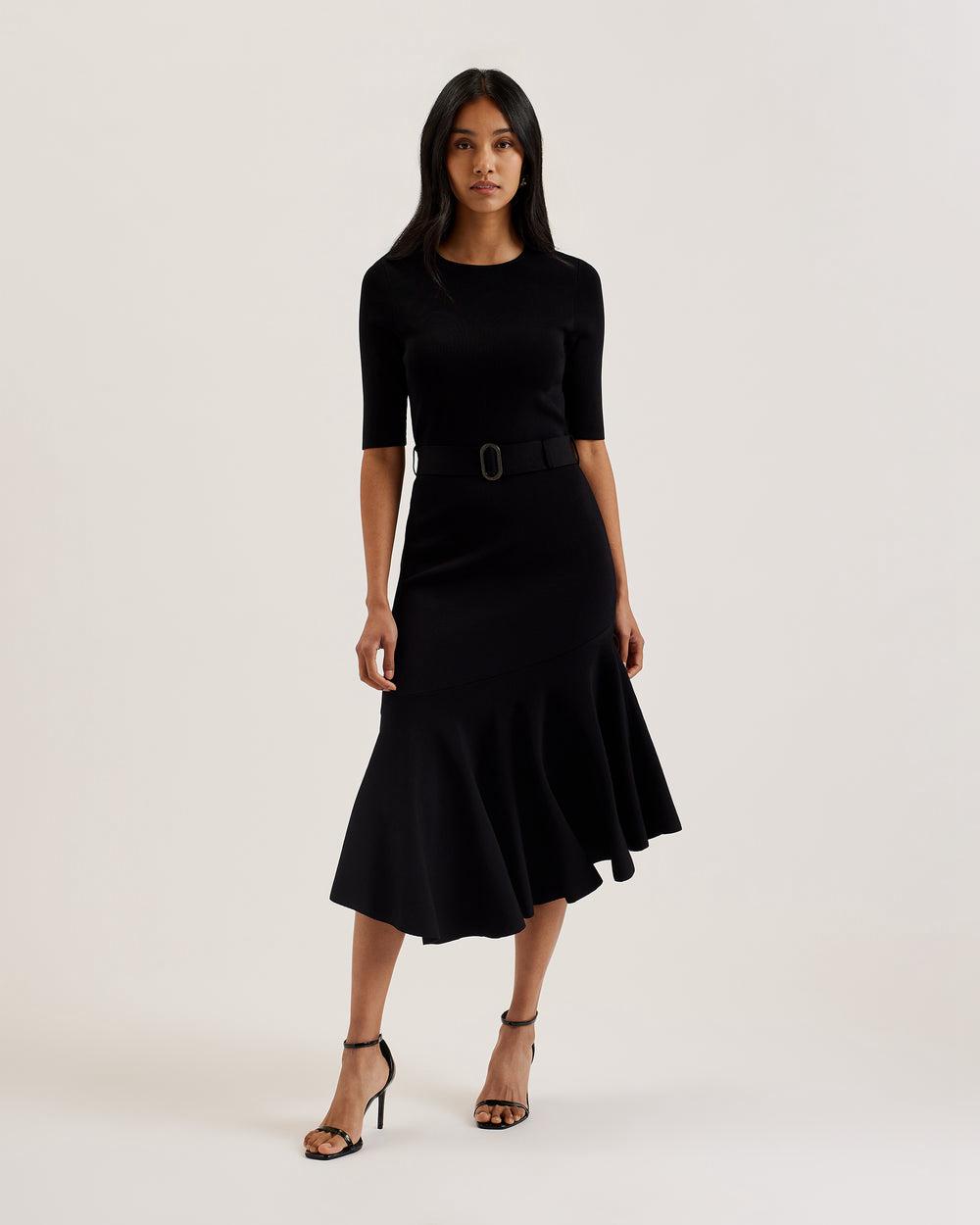 Black Ted Baker SAMALEE - Flippy Hem Knitted Women Midi Dresses | Ireland  7239-BPVNO