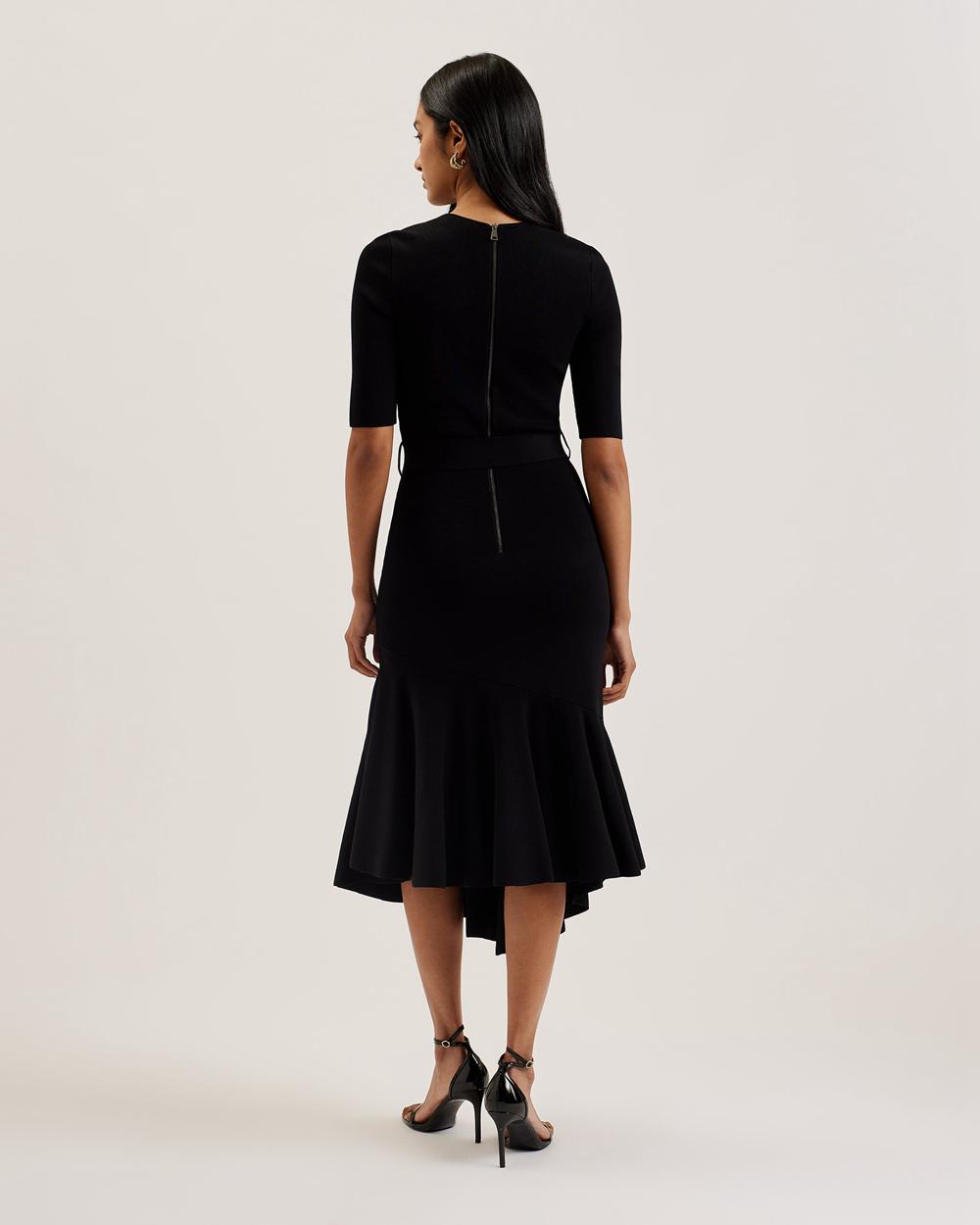 Black Ted Baker SAMALEE - Flippy Hem Knitted Women Midi Dresses | Ireland  7239-BPVNO