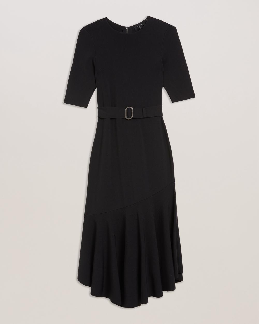 Black Ted Baker SAMALEE - Flippy Hem Knitted Women Midi Dresses | Ireland  7239-BPVNO