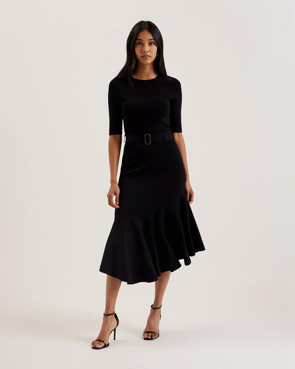 Black Ted Baker SAMALEE - Flippy Hem Knitted Women Midi Dresses | Ireland  7239-BPVNO
