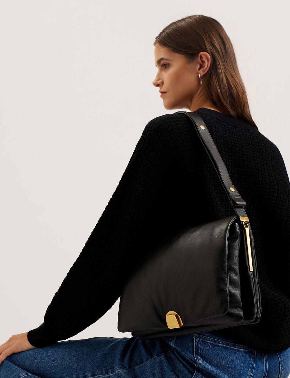 Black Ted Baker SAMILLA - Large Puffy Leather With Lock Women Shoulder Bags | Ireland  4921-NGRST