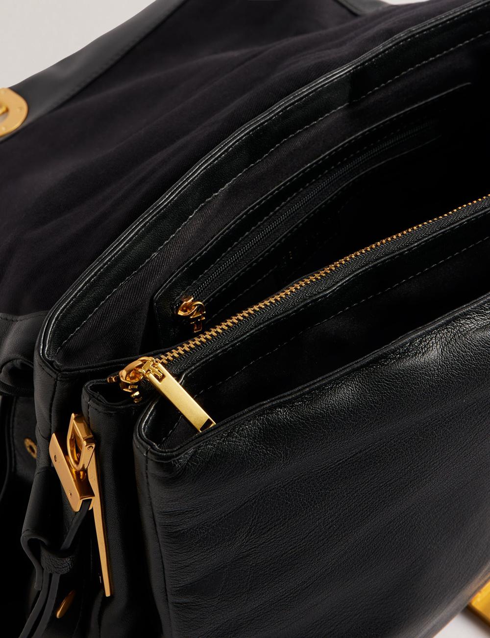 Black Ted Baker SAMILLA - Large Puffy Leather With Lock Women Shoulder Bags | Ireland  4921-NGRST