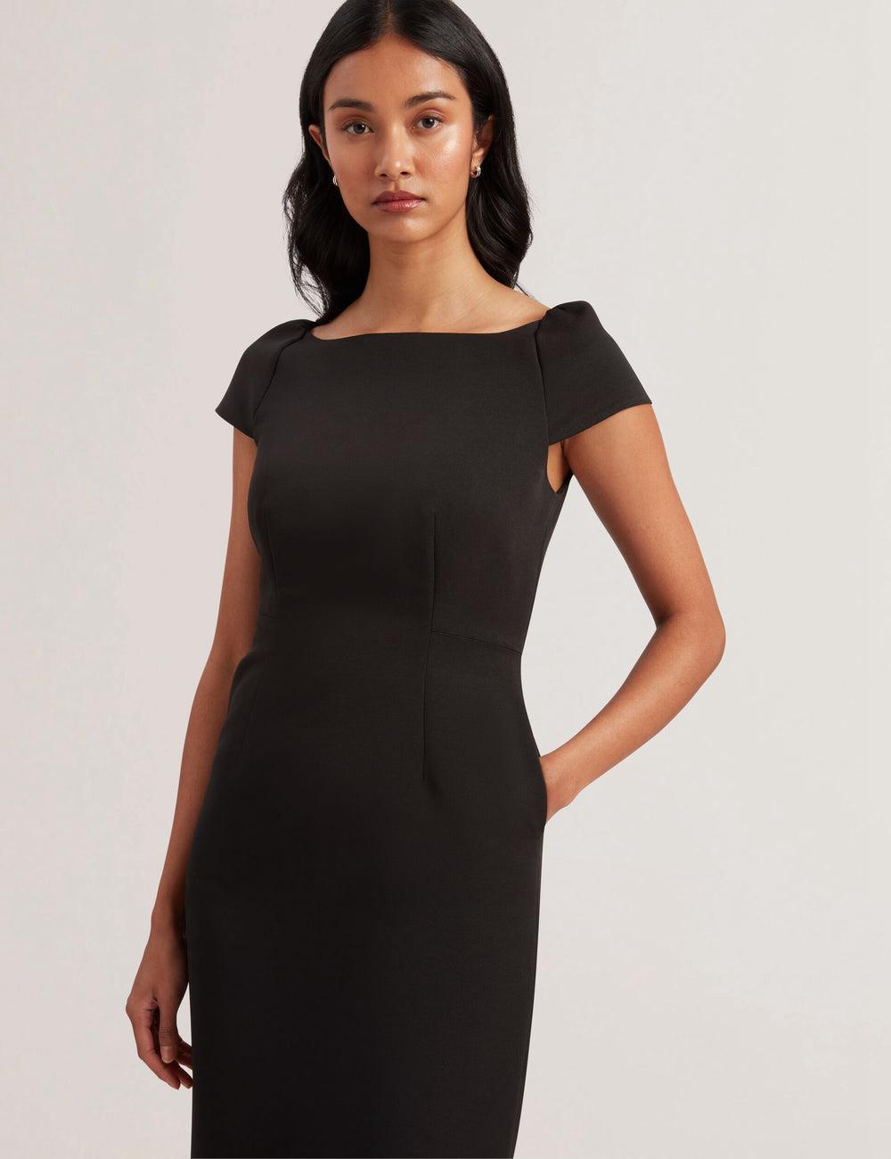 Black Ted Baker SASSARI - Tailored Cap Sleeve Column Women Midi Dresses | Ireland  8649-ZSUGD