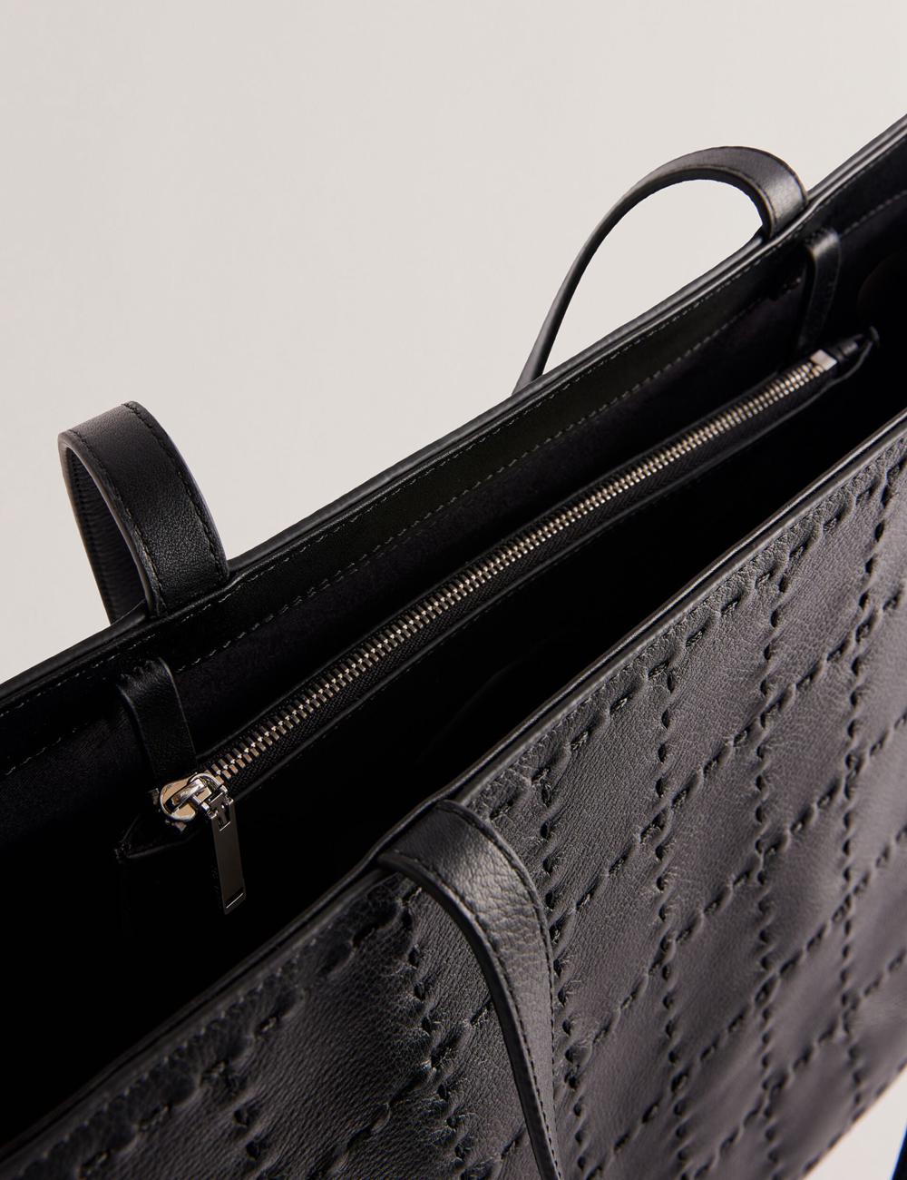 Black Ted Baker STALIE - Stitch Detail Leather Large Shopper Women Shopper Bags | Ireland  2795-EBAIZ