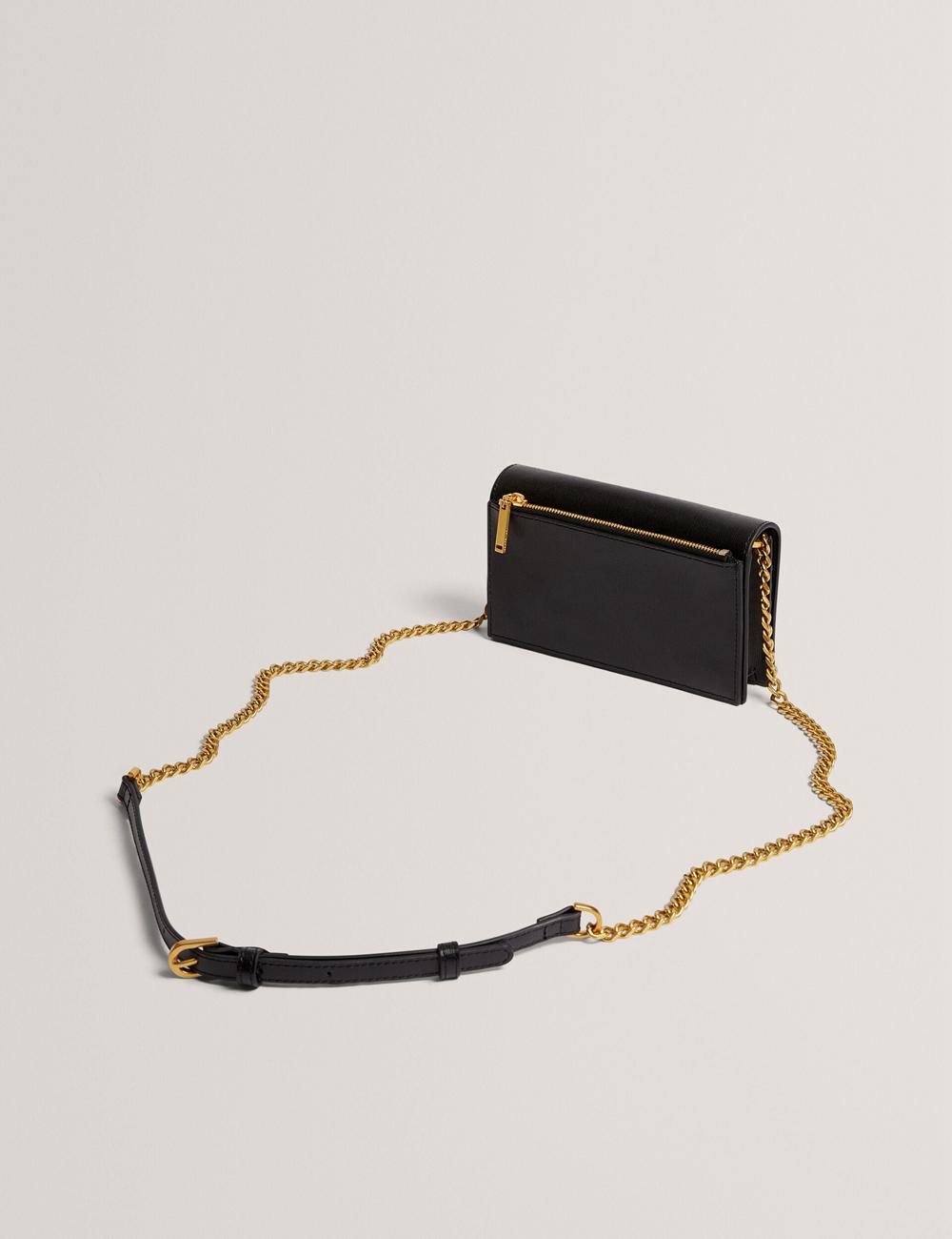 Black Ted Baker TABINA - Leather With Chain Crossbody Strap Women Purses | Ireland  4238-HZRDE