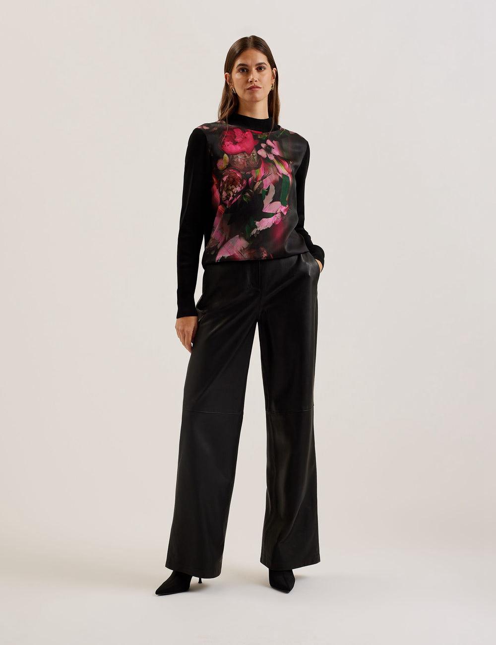 Black Ted Baker TABITHR - Printed Panel Long Sleeve Knit Women Tops | Ireland  4935-JQNDO