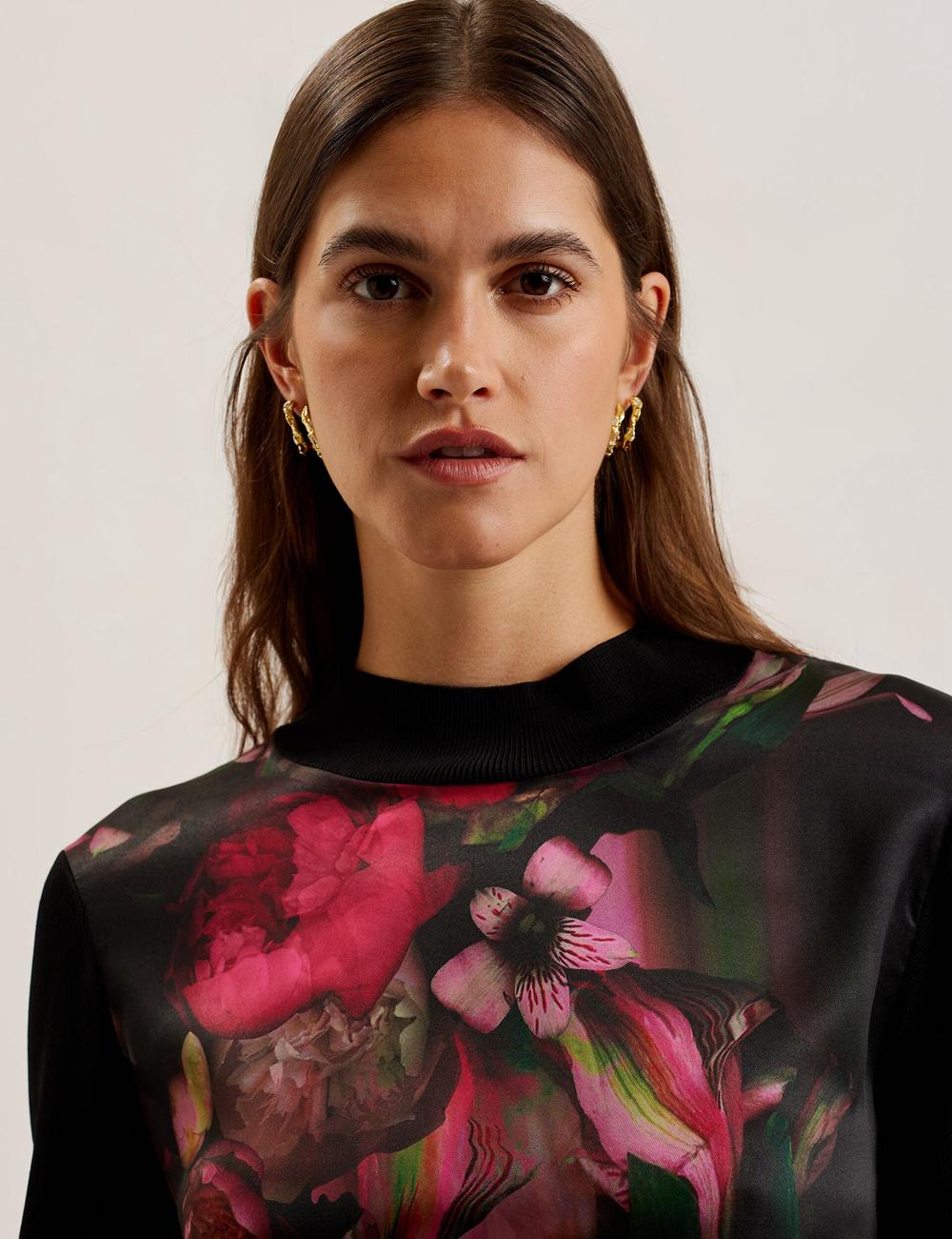 Black Ted Baker TABITHR - Printed Panel Long Sleeve Knit Women Tops | Ireland  4935-JQNDO