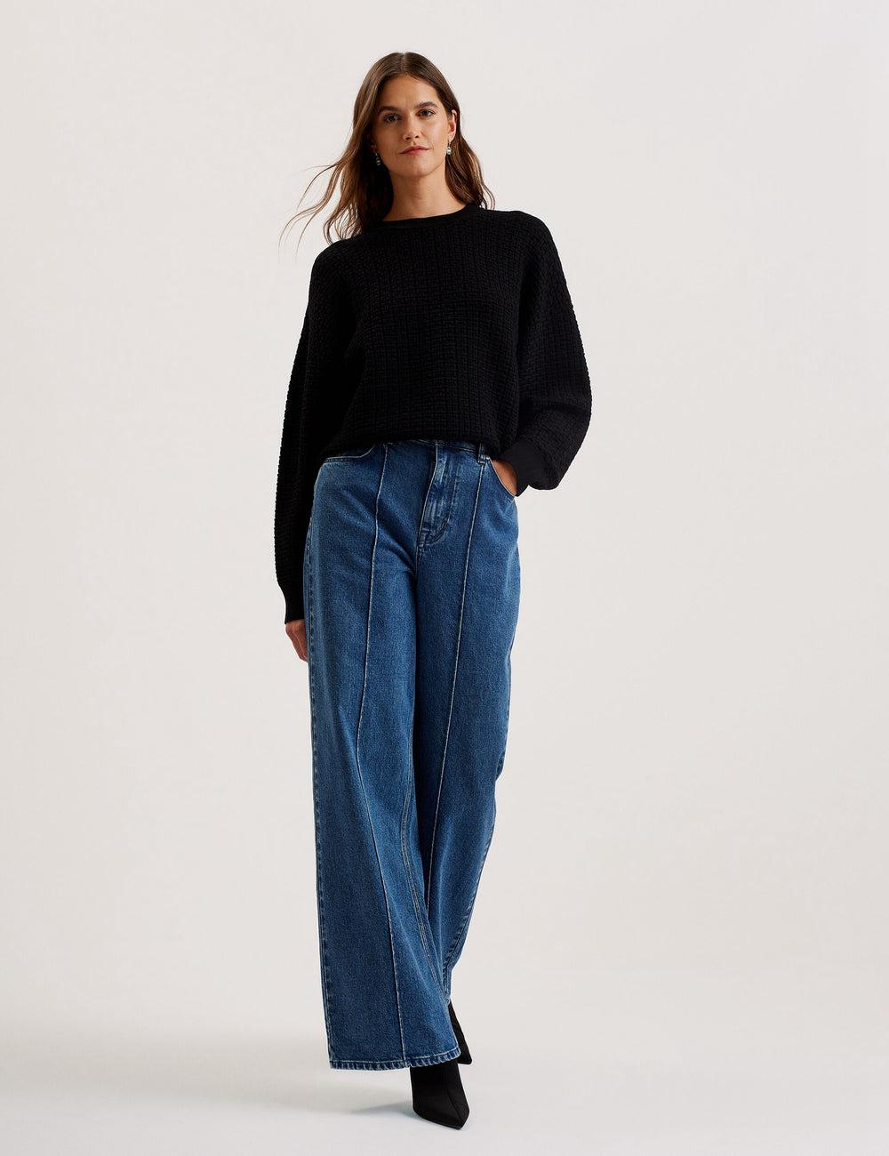 Black Ted Baker TEDTYY - Textured T Jacquard Knitted Women Jumpers | Ireland  9175-CPTZJ