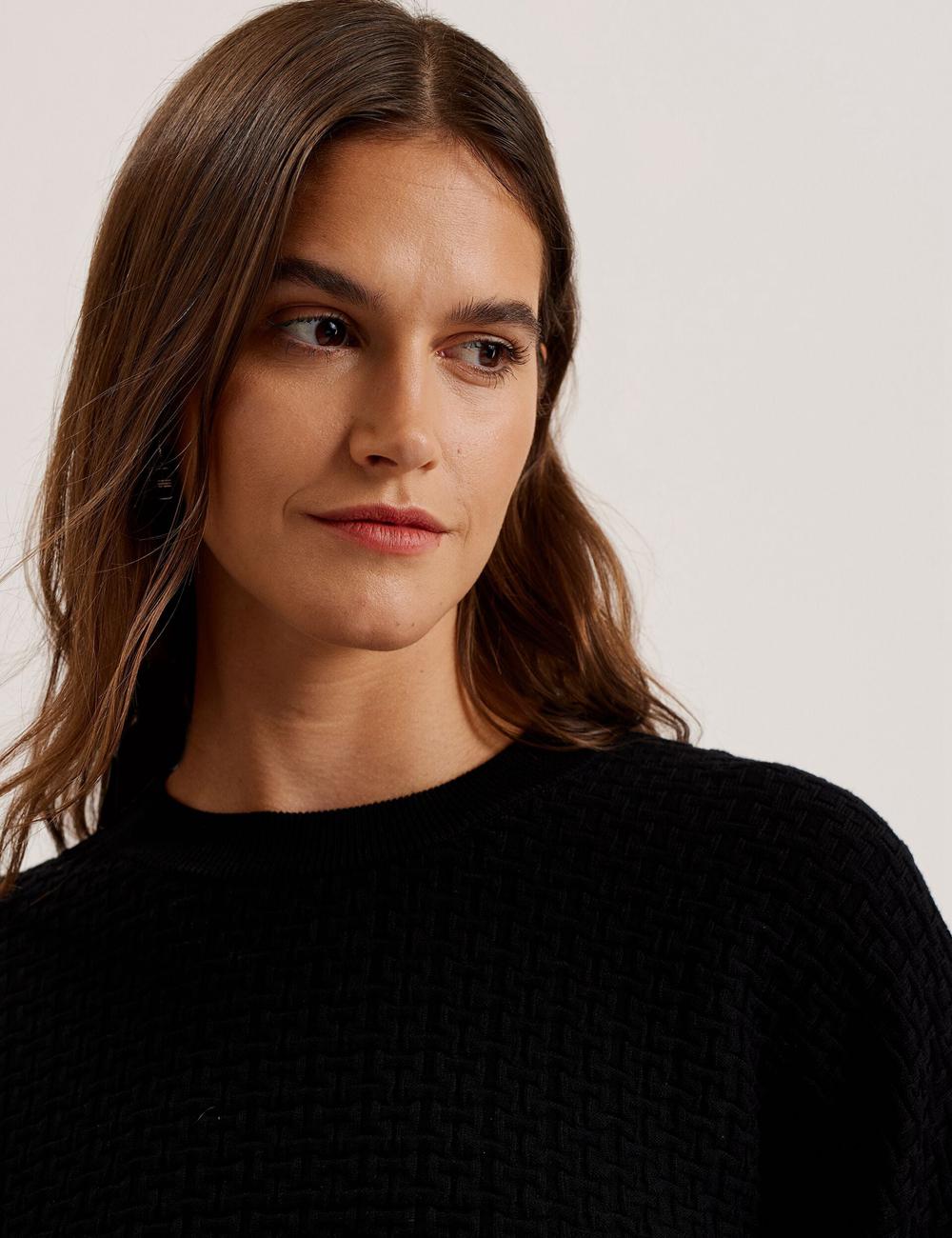 Black Ted Baker TEDTYY - Textured T Jacquard Knitted Women Jumpers | Ireland  9175-CPTZJ
