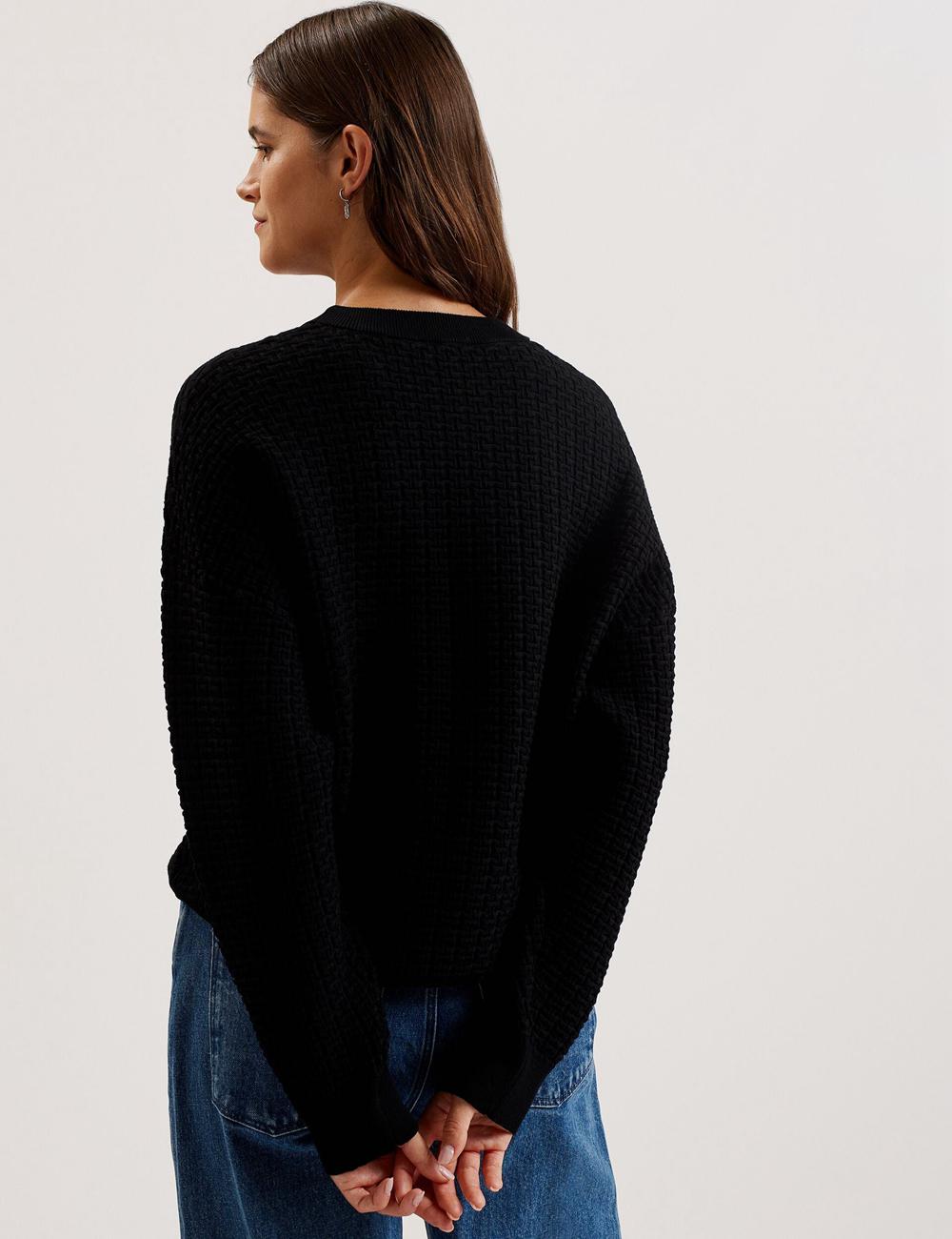 Black Ted Baker TEDTYY - Textured T Jacquard Knitted Women Jumpers | Ireland  9175-CPTZJ