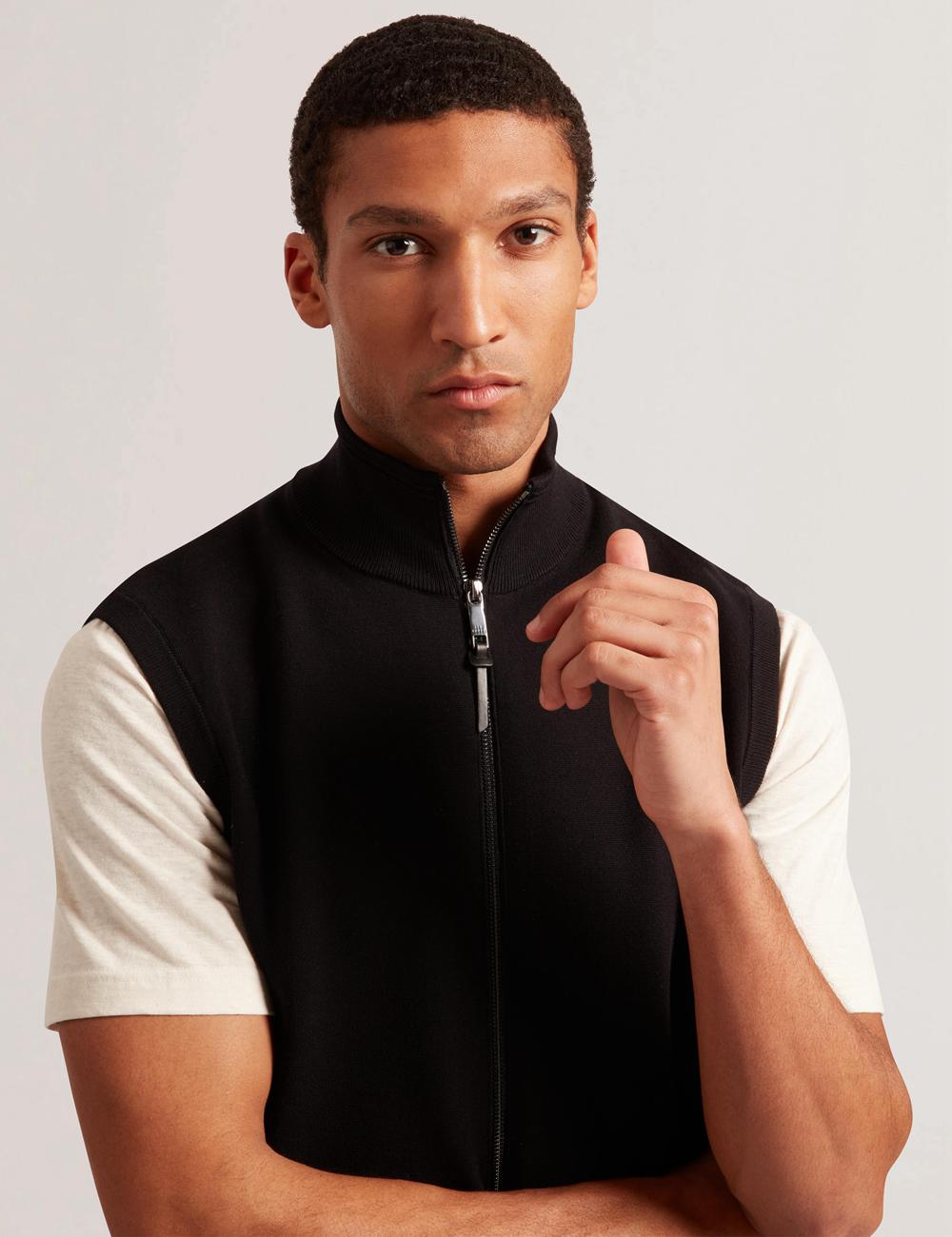 Black Ted Baker TERINCE - Zip-Through Funnel Neck Men Gillets | Ireland  7452-TCBGV