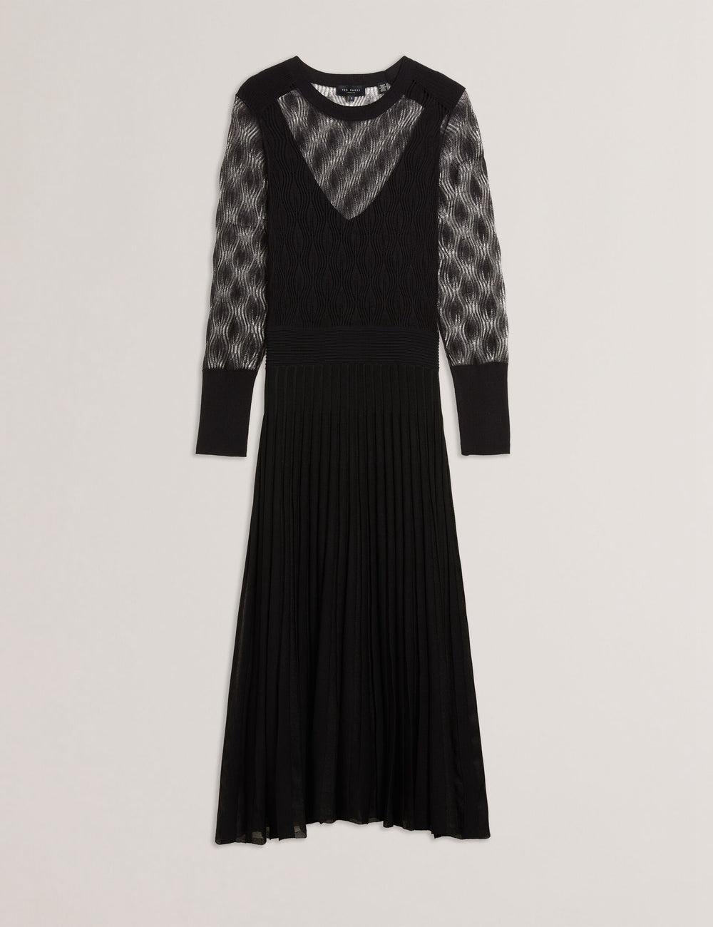 Black Ted Baker TIIMARA - Pointelle Knit Asymmetric Women Midi Dresses | Ireland  7459-GWTZE