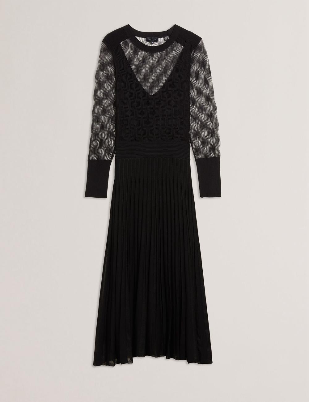 Black Ted Baker TIIMARA - Pointelle Knit Asymmetric Women Midi Dresses | Ireland  7459-GWTZE