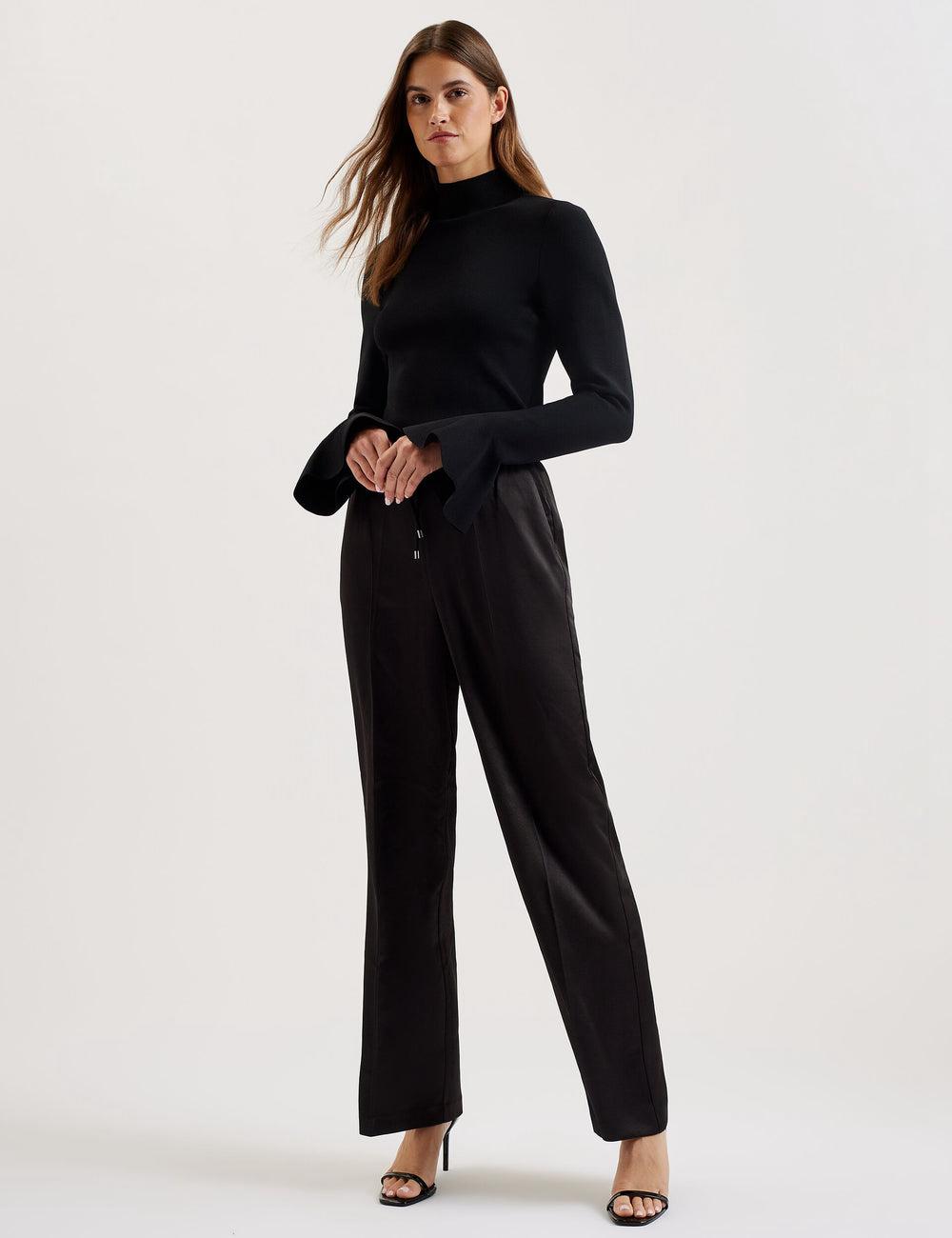 Black Ted Baker UMAIBO - Satin Wide Leg Drawstring Joggers Women Trousers | Ireland  9470-ZOQCT