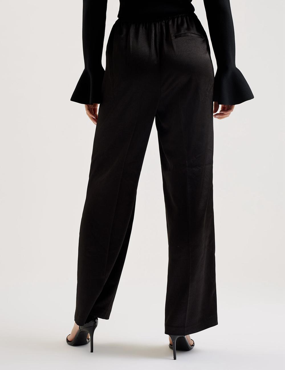 Black Ted Baker UMAIBO - Satin Wide Leg Drawstring Joggers Women Trousers | Ireland  9470-ZOQCT