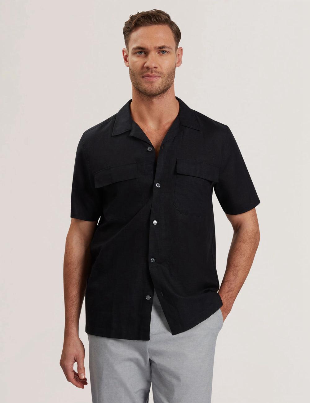 Black Ted Baker WHETHER - Short Sleeve Regular Fit Double Pocket Men Casual Shirts | Ireland  3478-GBEMJ