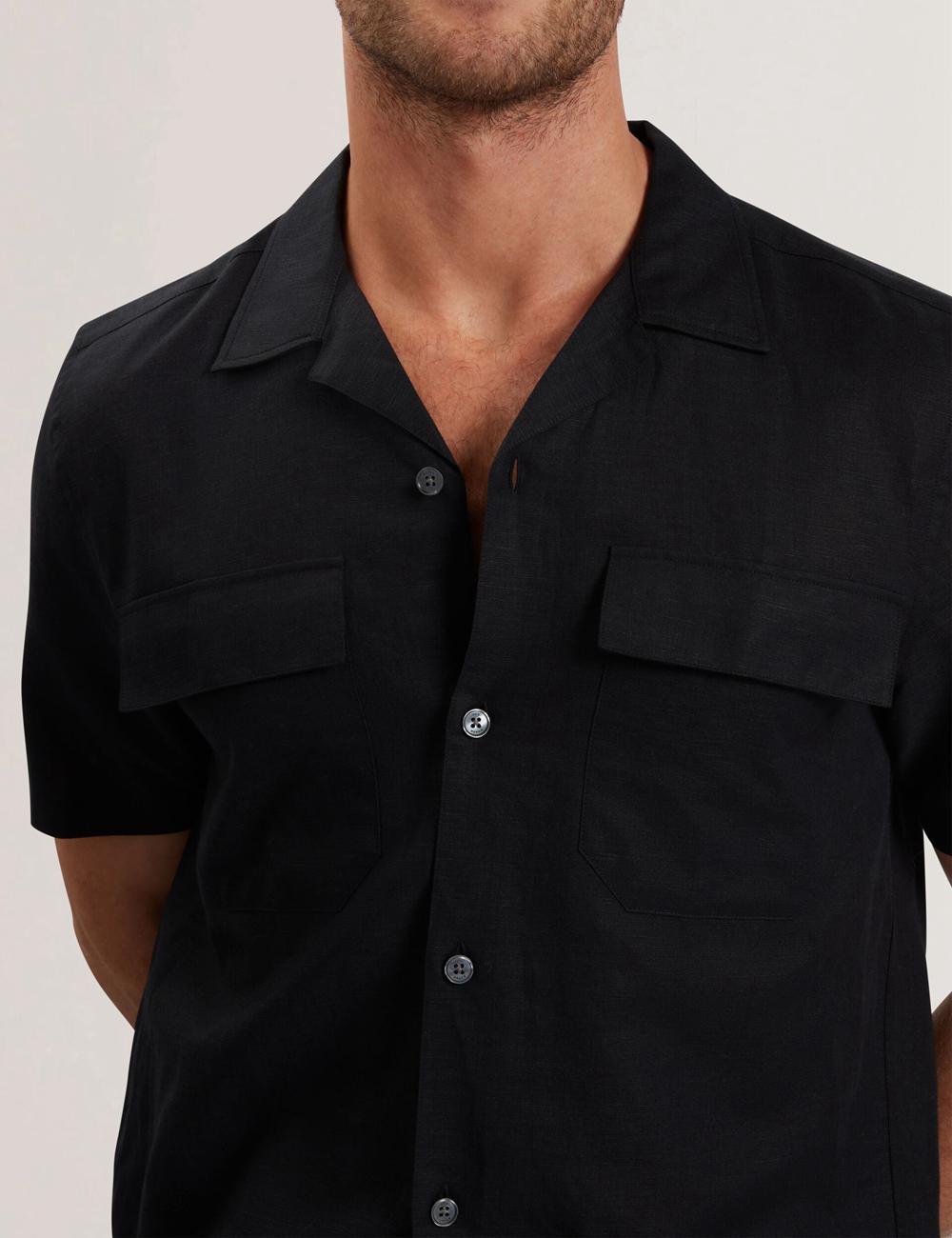 Black Ted Baker WHETHER - Short Sleeve Regular Fit Double Pocket Men Casual Shirts | Ireland  3478-GBEMJ