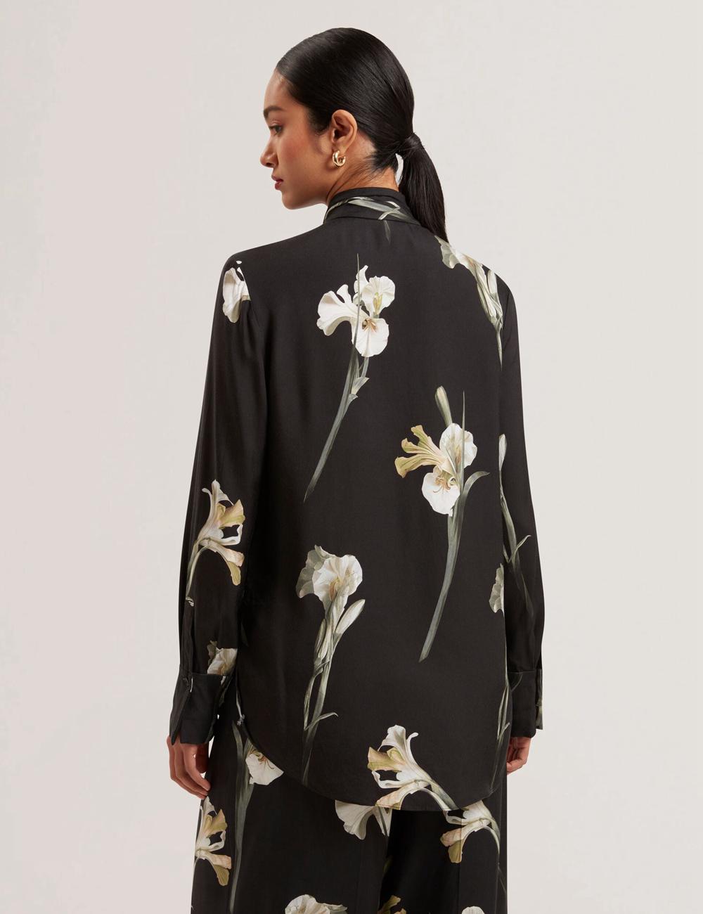 Black Ted Baker ZAKIIER - Neck Floral Print Long Sleeve Women Blouses | Ireland  8314-BCAVL