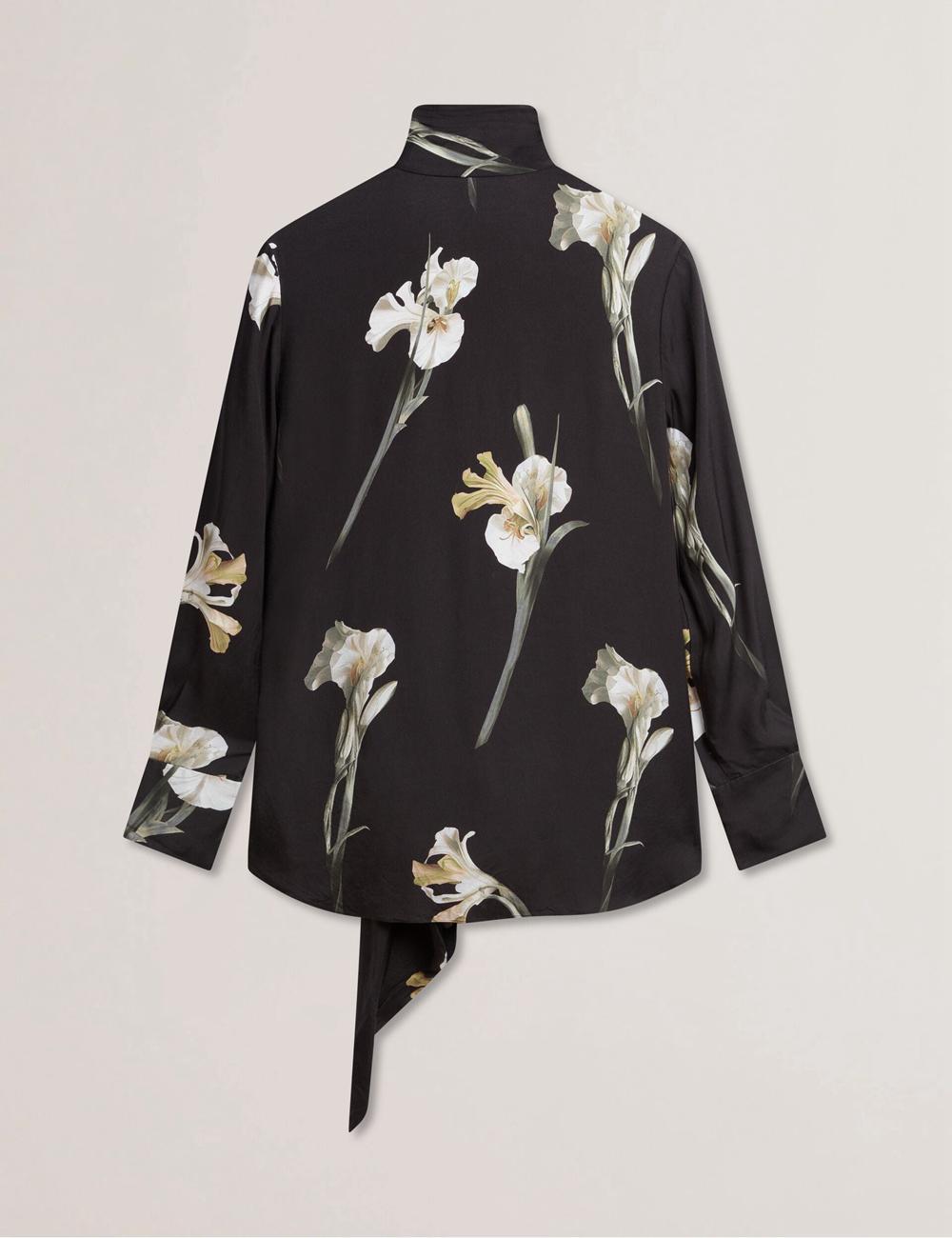 Black Ted Baker ZAKIIER - Neck Floral Print Long Sleeve Women Blouses | Ireland  8314-BCAVL