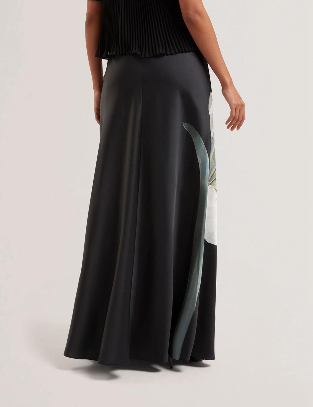 Black Ted Baker ZIONNA - Floral Print Detail Satin Women Maxi Skirts | Ireland  3728-DKNMW