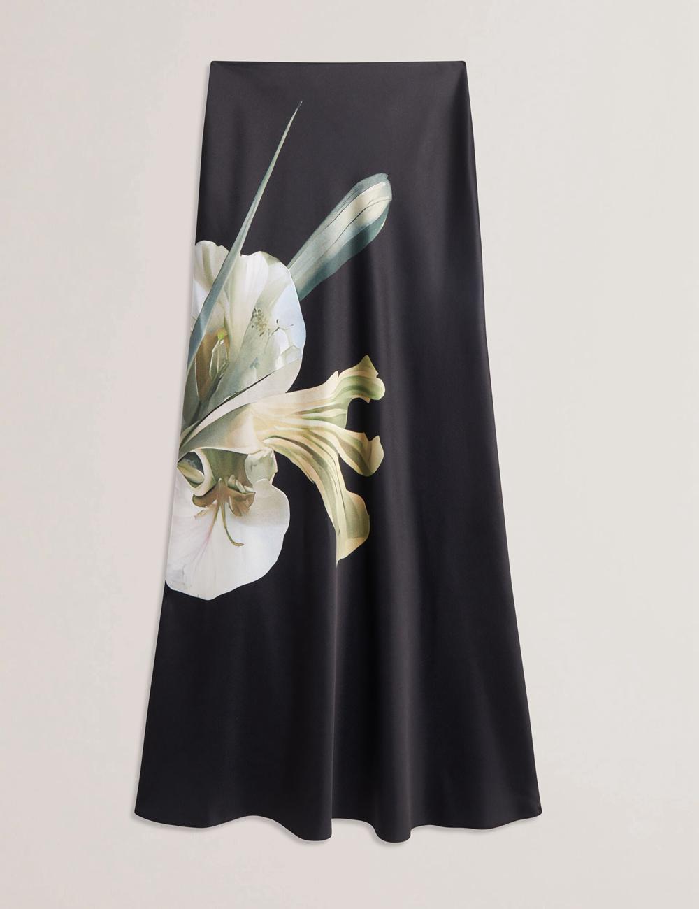 Black Ted Baker ZIONNA - Floral Print Detail Satin Women Maxi Skirts | Ireland  3728-DKNMW
