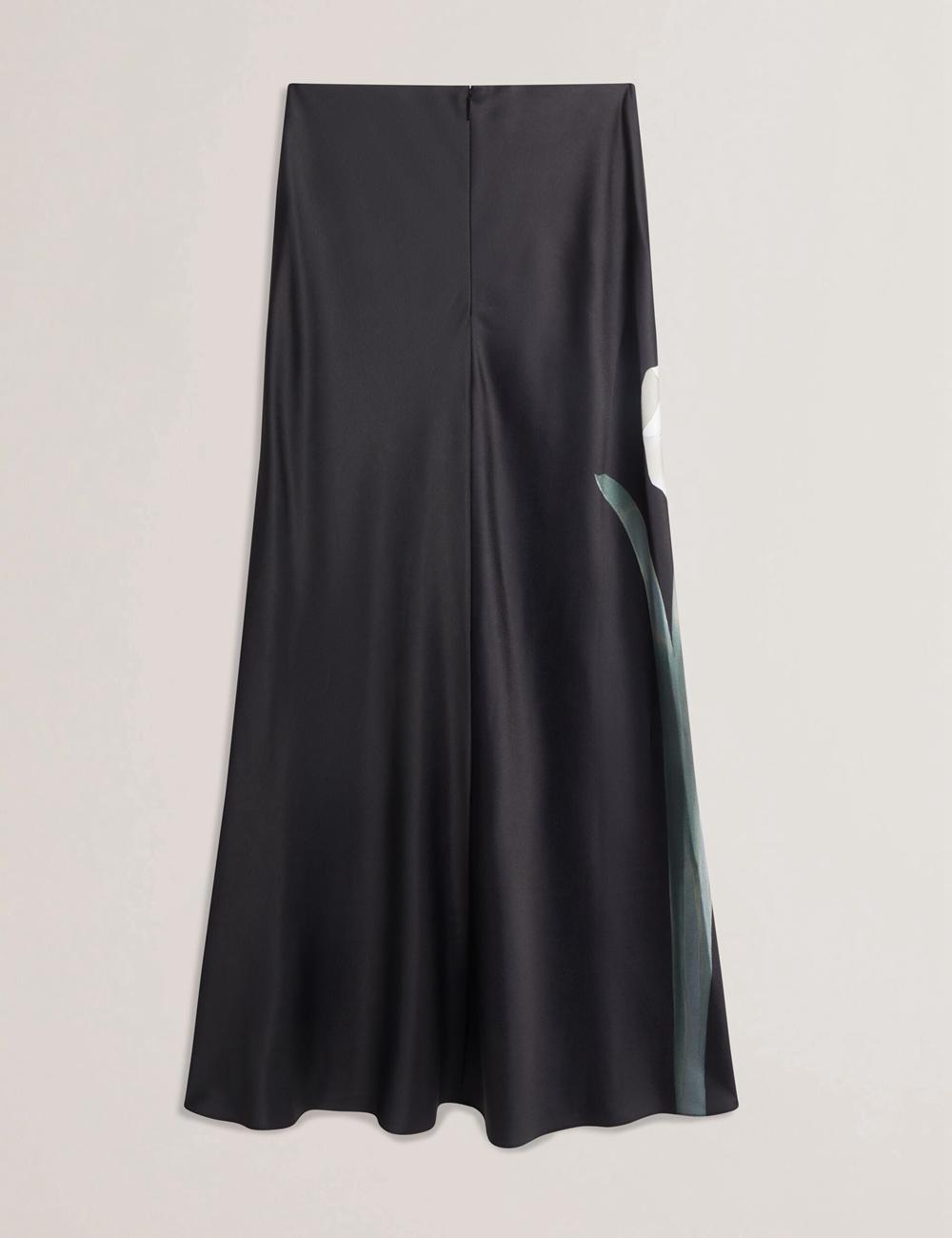 Black Ted Baker ZIONNA - Floral Print Detail Satin Women Maxi Skirts | Ireland  3728-DKNMW