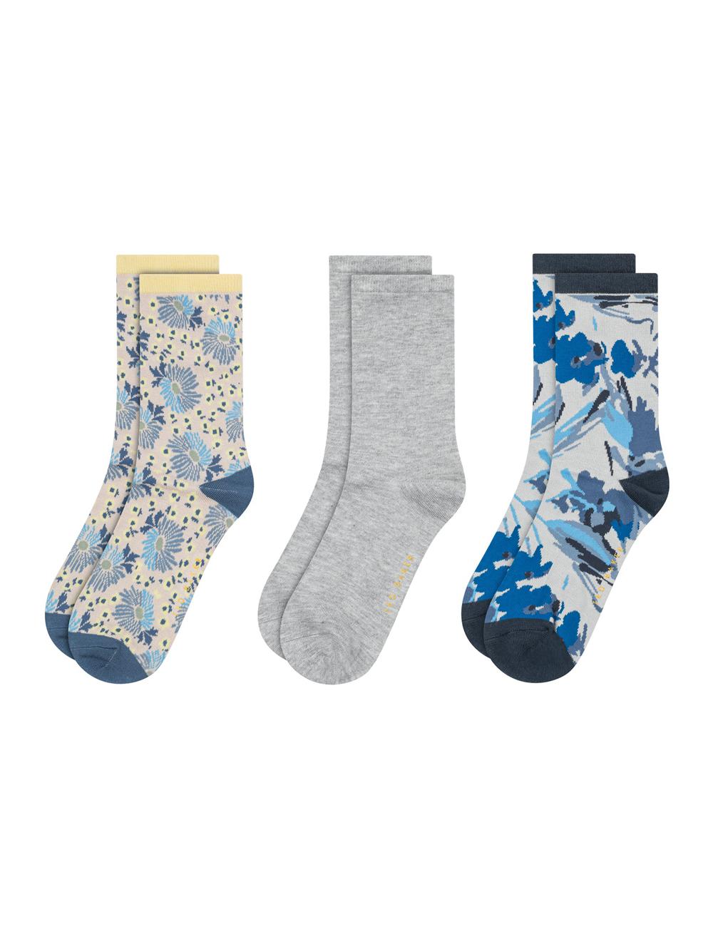 Blue Ted Baker 3 Pack Mixed Floral Rayon Crew Women Socks | Ireland  9207-GQTJZ