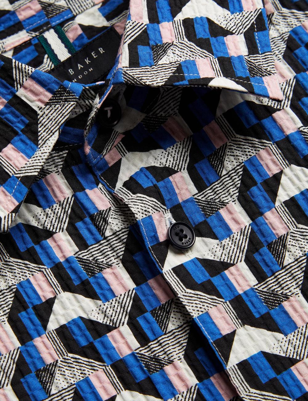Blue Ted Baker GASTONS - Short Sleeve Geo Print Seersucker Men Casual Shirts | Ireland  8940-BTYIX