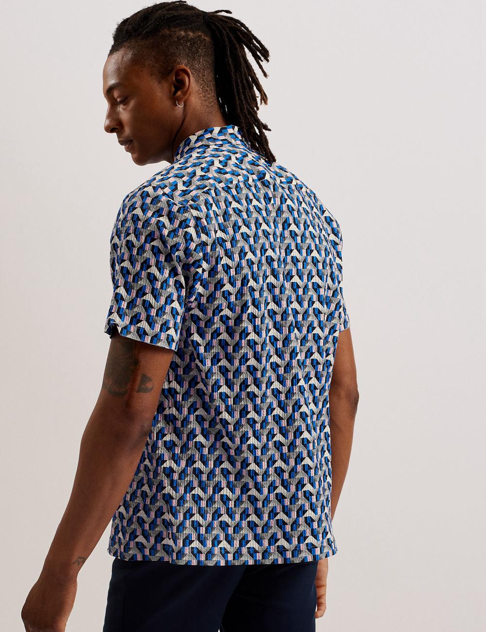 Blue Ted Baker GASTONS - Short Sleeve Geo Print Seersucker Men Casual Shirts | Ireland  8940-BTYIX
