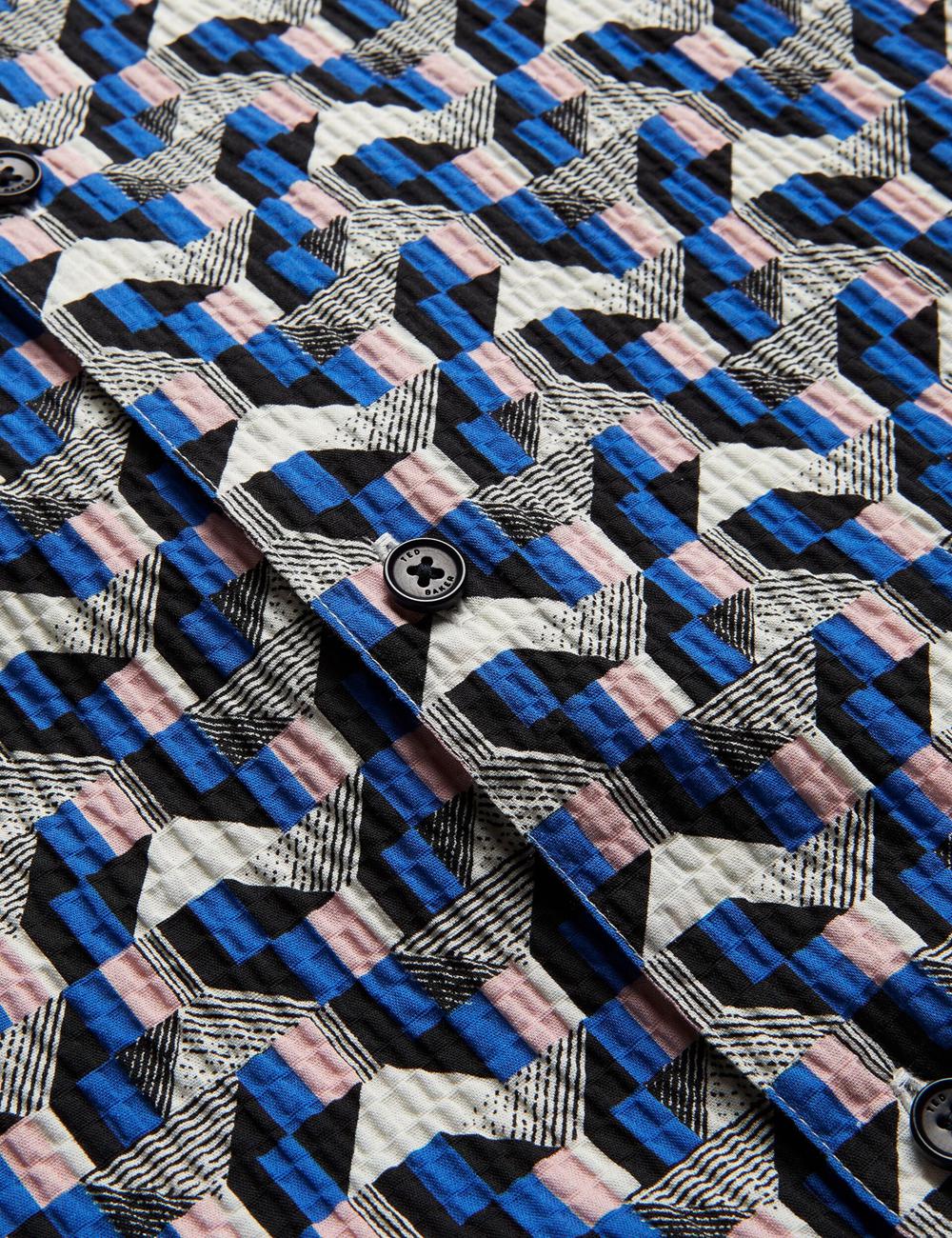 Blue Ted Baker GASTONS - Short Sleeve Geo Print Seersucker Men Casual Shirts | Ireland  8940-BTYIX
