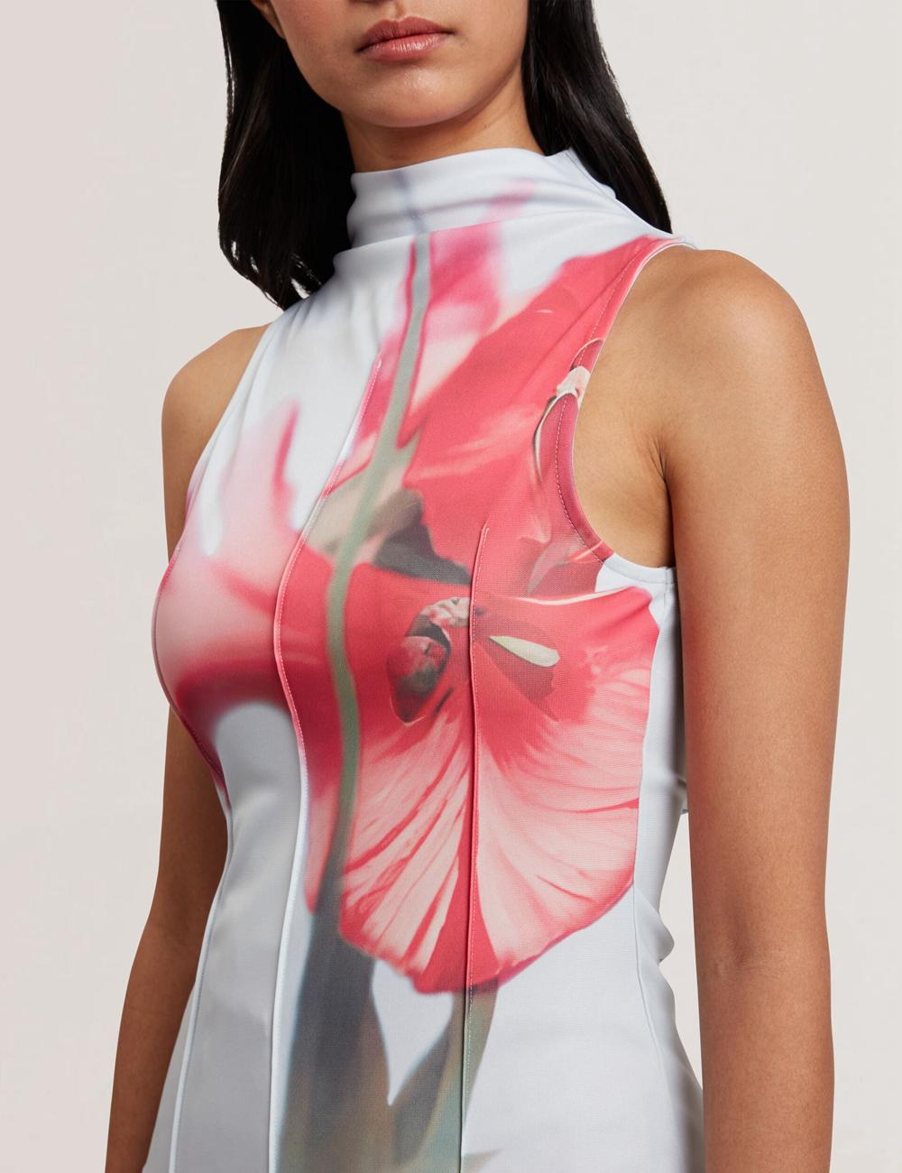 Blue Ted Baker HARPLNN - Floral High Neck Jersey Women Tank Tops | Ireland  5283-DUEYV