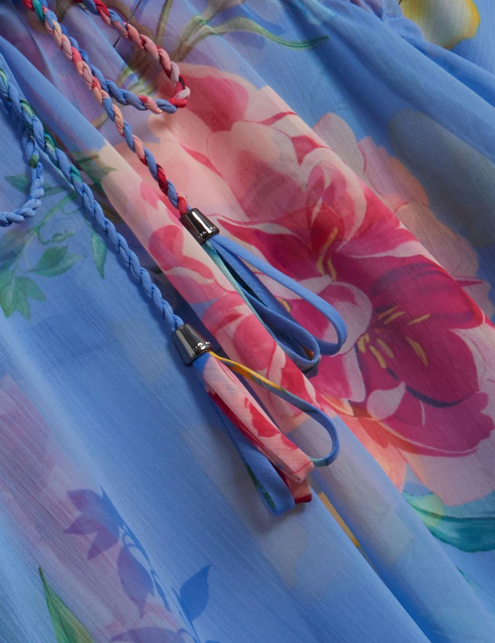 Blue Ted Baker LARJA - Floral Print Chiffon Mini Beach Kaftan Women Cover Ups | Ireland  8431-KOBDU