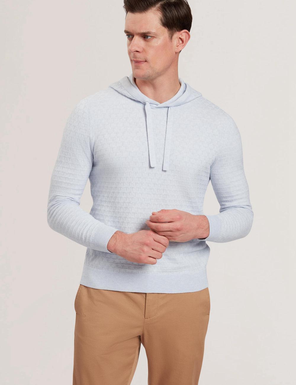 Blue Ted Baker LOULAR - Textured T Knit Wool Blend Men Hoodies | Ireland  5039-MURGY