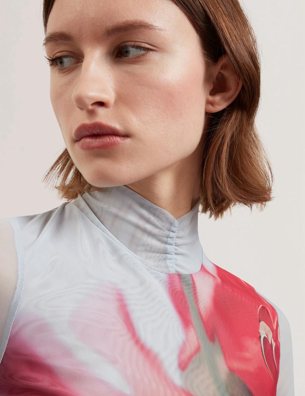 Blue Ted Baker PIPYA - Floral High Neck Long Sleeve Mesh Women Tops | Ireland  5271-NTOEK