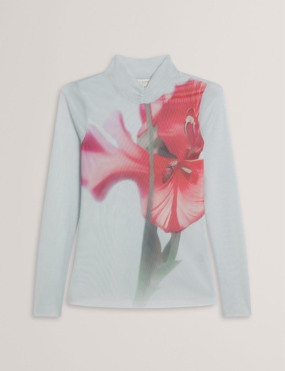 Blue Ted Baker PIPYA - Floral High Neck Long Sleeve Mesh Women Tops | Ireland  5271-NTOEK