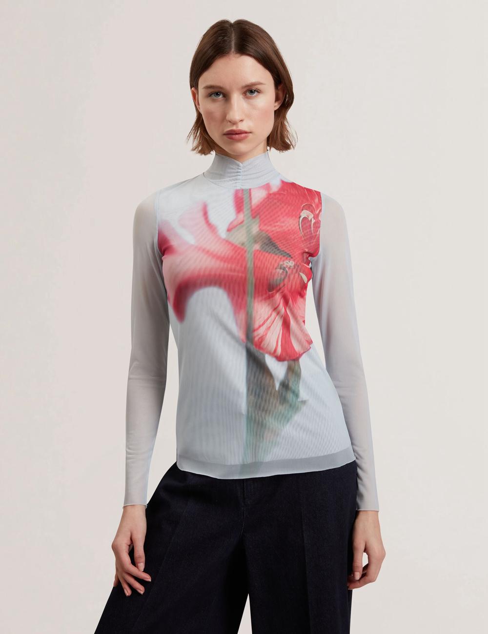 Blue Ted Baker PIPYA - Floral High Neck Long Sleeve Mesh Women Tops | Ireland  5271-NTOEK