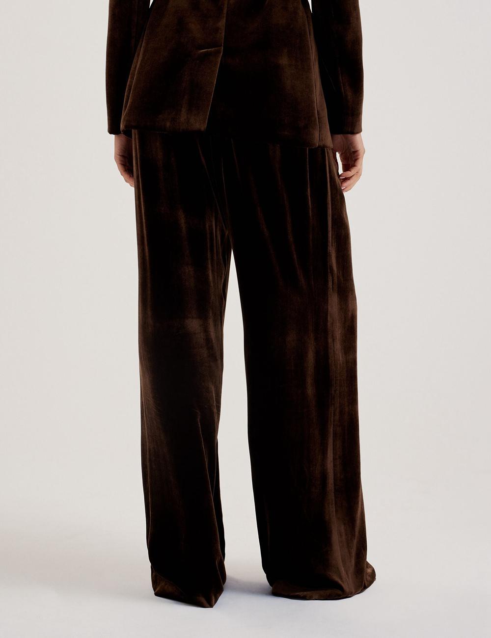 Brown Ted Baker MOMIJIT - Velvet Pleated Wide Leg Women Trousers | Ireland  7201-PNHAY