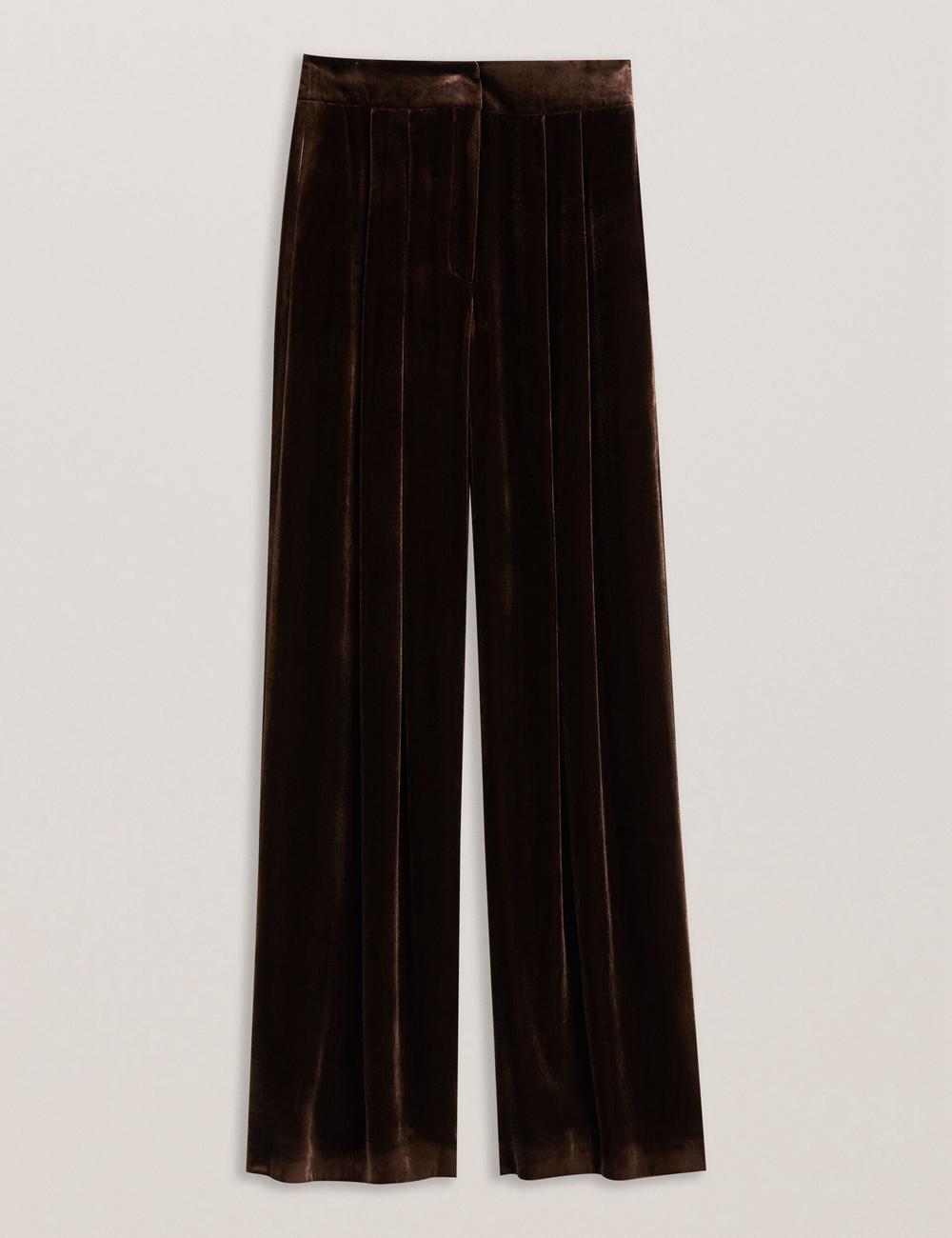 Brown Ted Baker MOMIJIT - Velvet Pleated Wide Leg Women Trousers | Ireland  7201-PNHAY