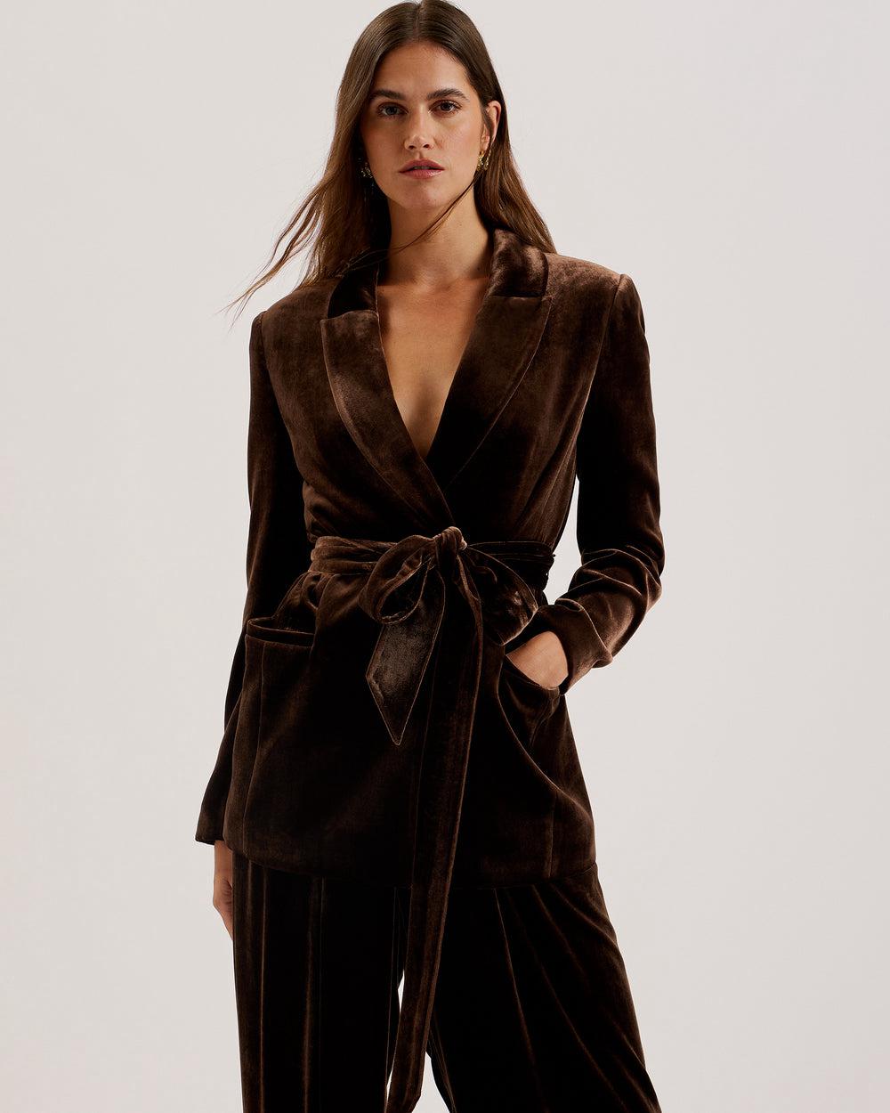 Brown Ted Baker MOMIJI - Velvet Waist Single Breasted Women Blazers | Ireland  9247-TAIVC