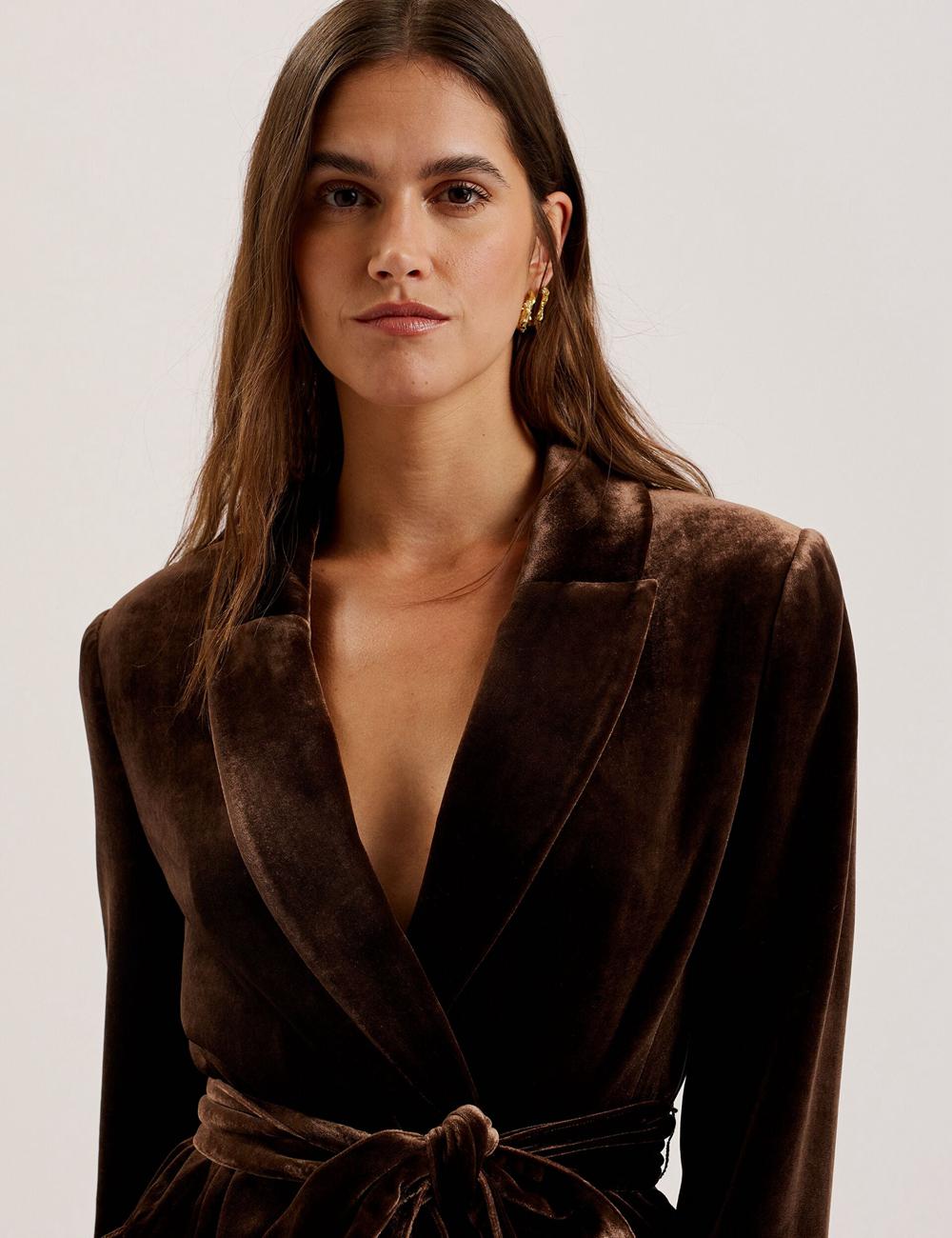 Brown Ted Baker MOMIJI - Velvet Waist Single Breasted Women Blazers | Ireland  9247-TAIVC