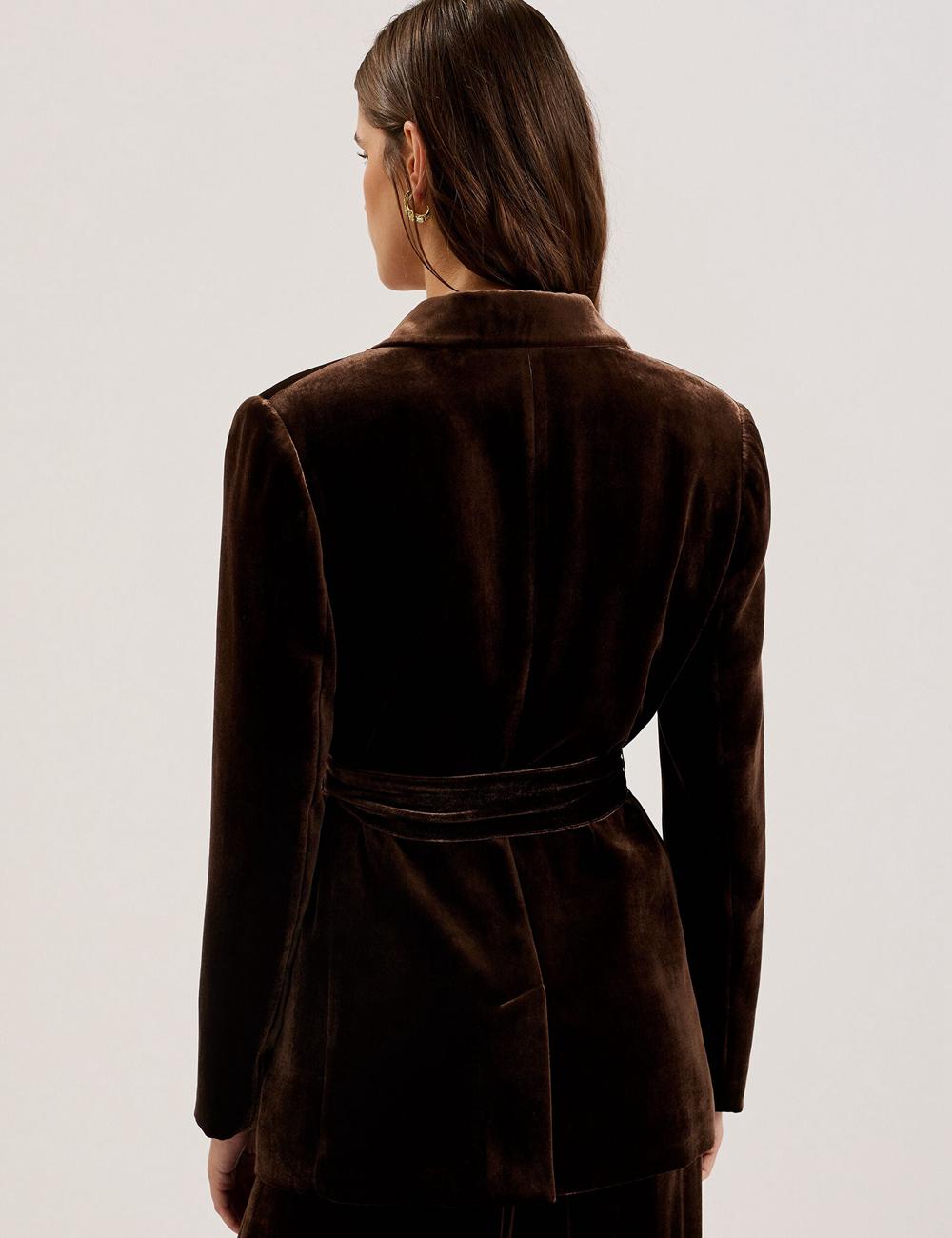 Brown Ted Baker MOMIJI - Velvet Waist Single Breasted Women Blazers | Ireland  9247-TAIVC